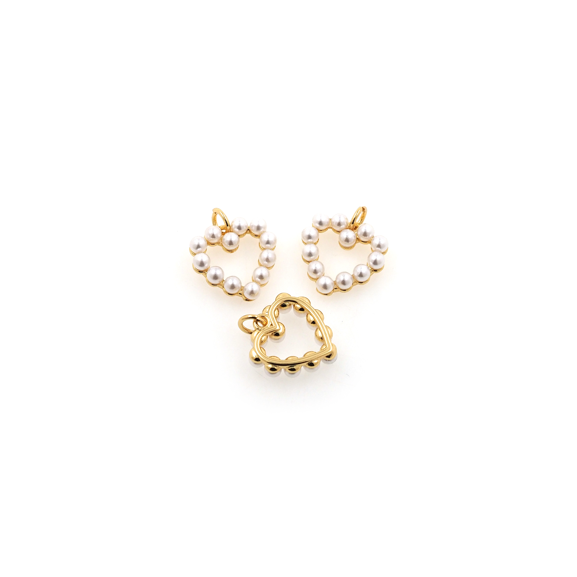 18K Gold Filled Heart Pendant,Pearl Heart Charm Earrings Necklace for DIY Jewelry Making Supply