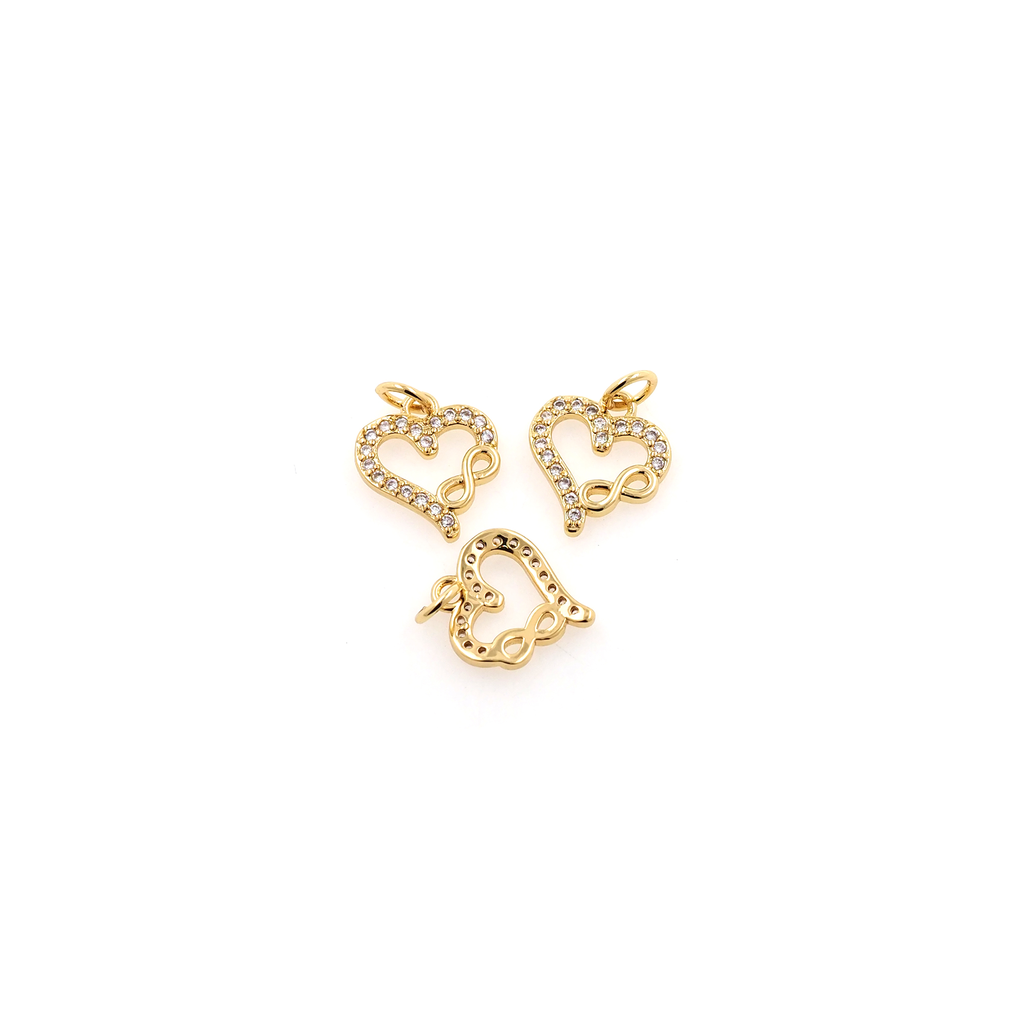 18K Gold Filled Heart Pendant,CZ Micro Pave Heart Infinity Charm Earrings Necklace for DIY Jewelry Making Supply