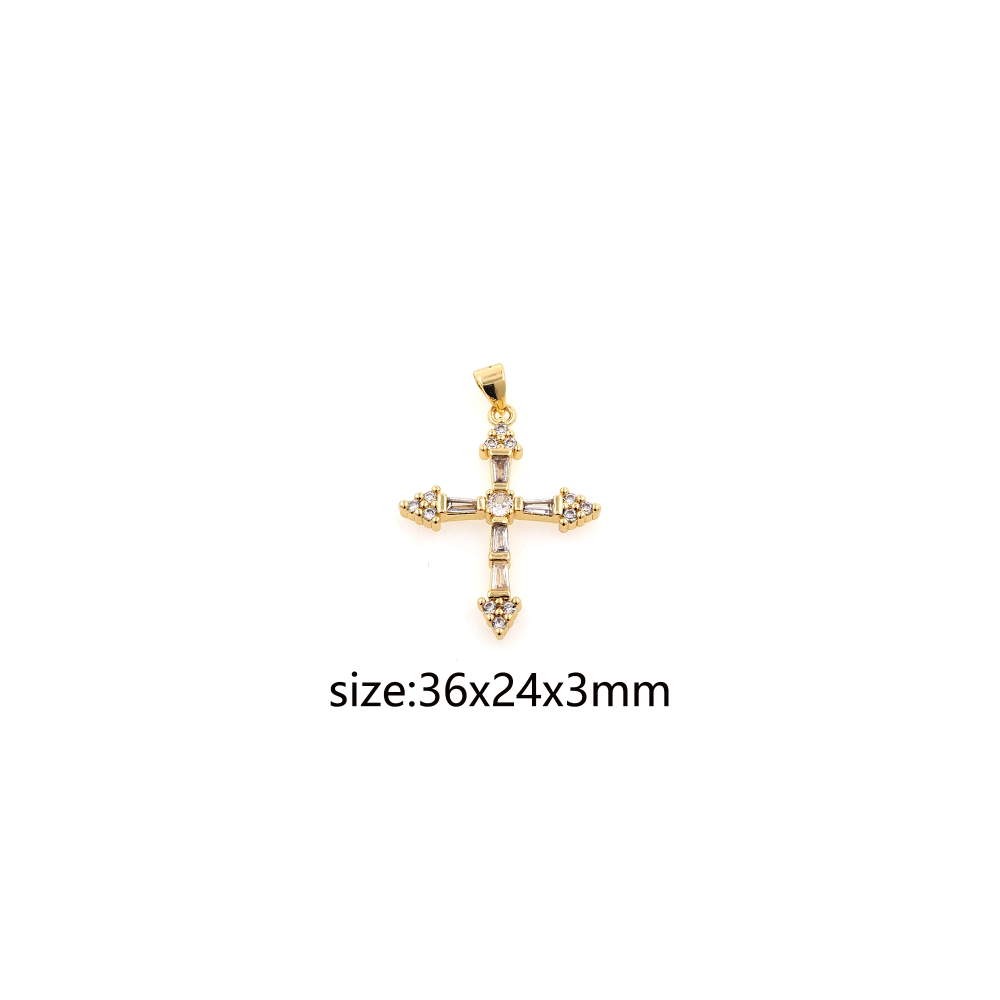 18K Gold Filled Cross Pendant,CZ Micro Pave Religious Charm Earrings Necklace for DIY Jewelry Making Supply