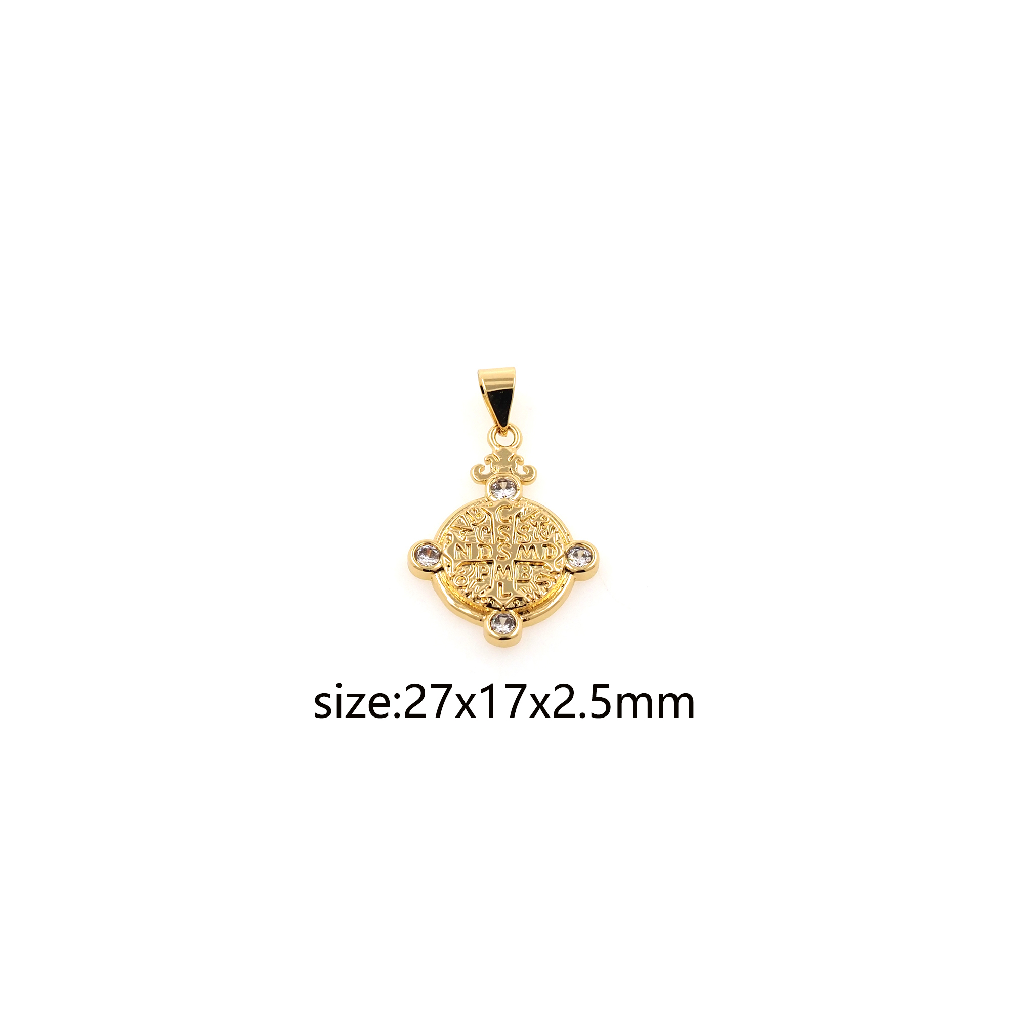 18K Gold Filled Benedict Pendant,CZ Micro Pave Religious Charm Earrings Necklace for DIY Jewelry Making Supply