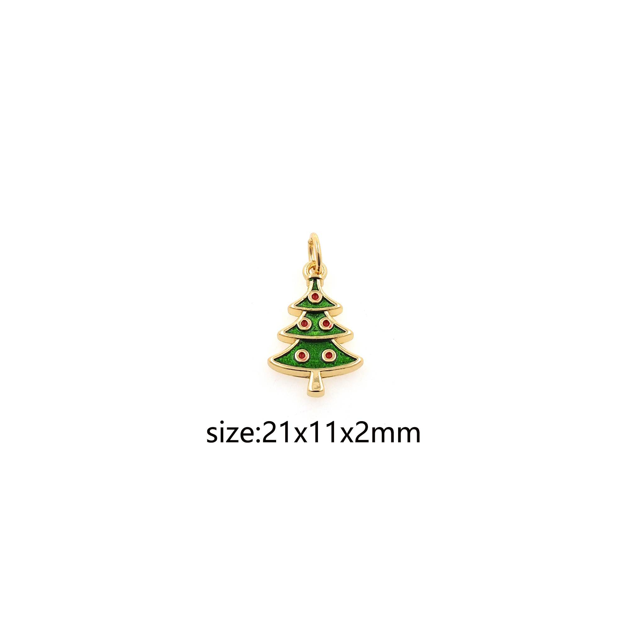 18K Gold Filled Christmas Tree Pendant,Enamel Tree Charm Earrings Necklace for DIY Jewelry Making Supply