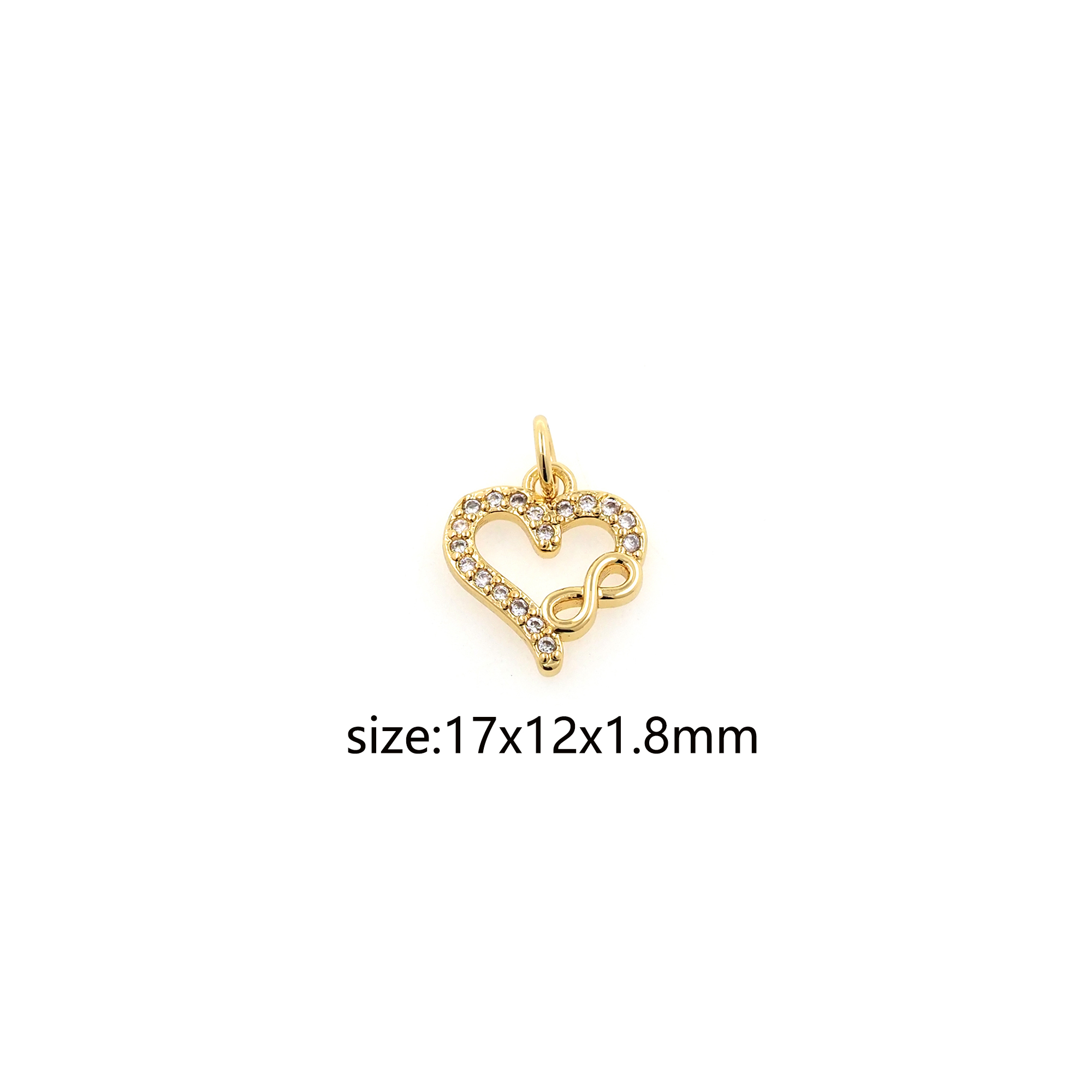 18K Gold Filled Heart Pendant,CZ Micro Pave Heart Infinity Charm Earrings Necklace for DIY Jewelry Making Supply