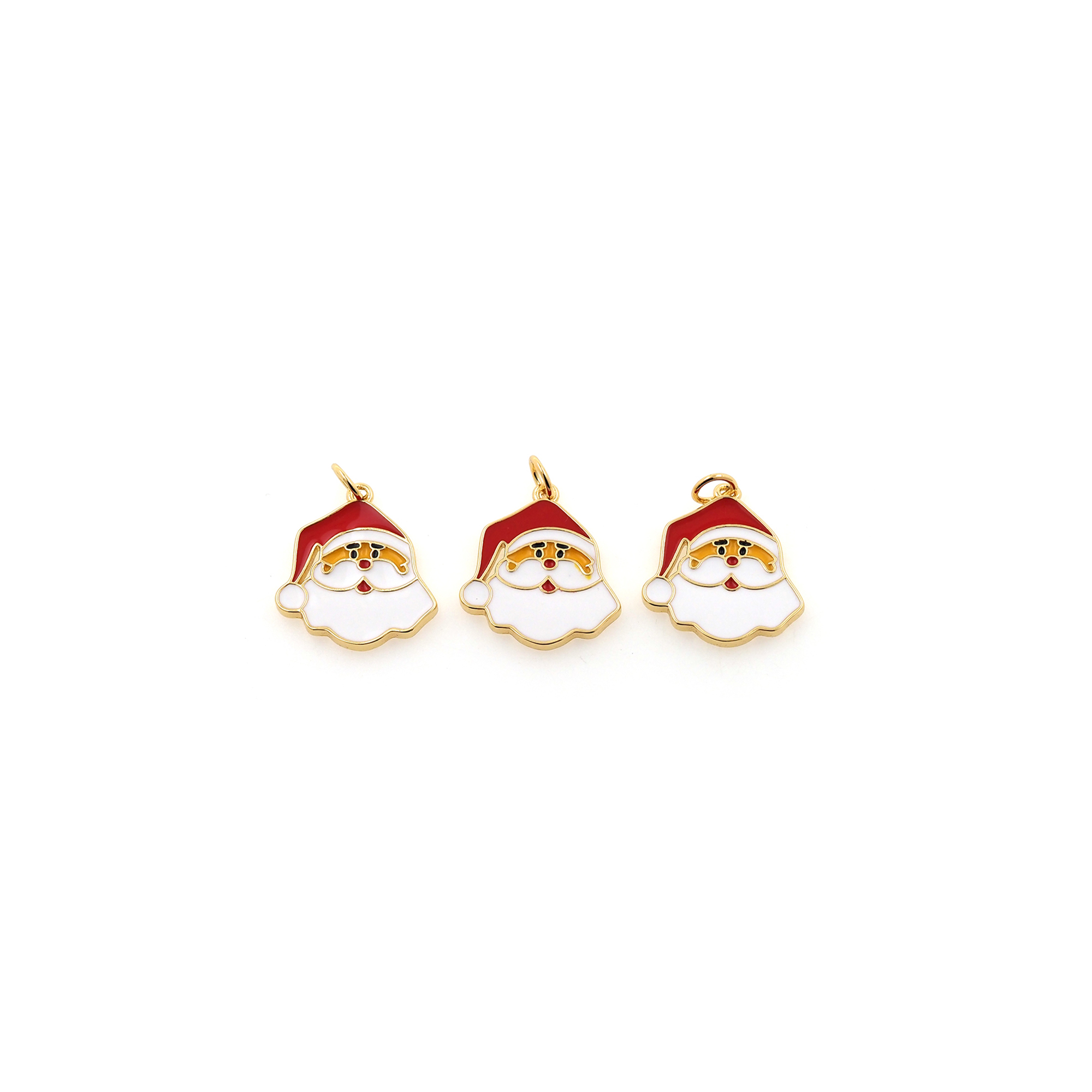 18K Gold Filled Santa Pendant,Enamel Christmas Charm Earrings Necklace for DIY Jewelry Making Supply