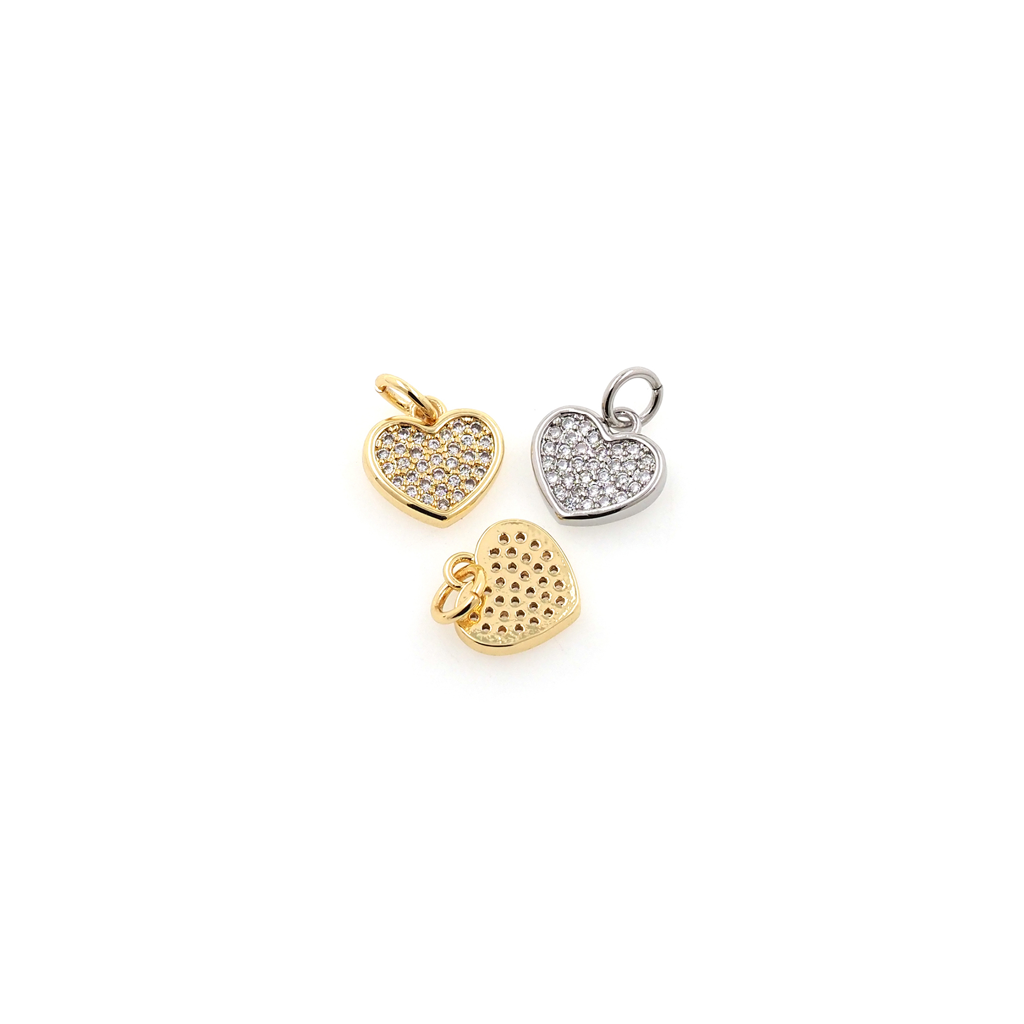 18K Gold Filled Heart Pendant,CZ Micro Pave Tiny Heart Charm Earrings Necklace for DIY Jewelry Making Supply