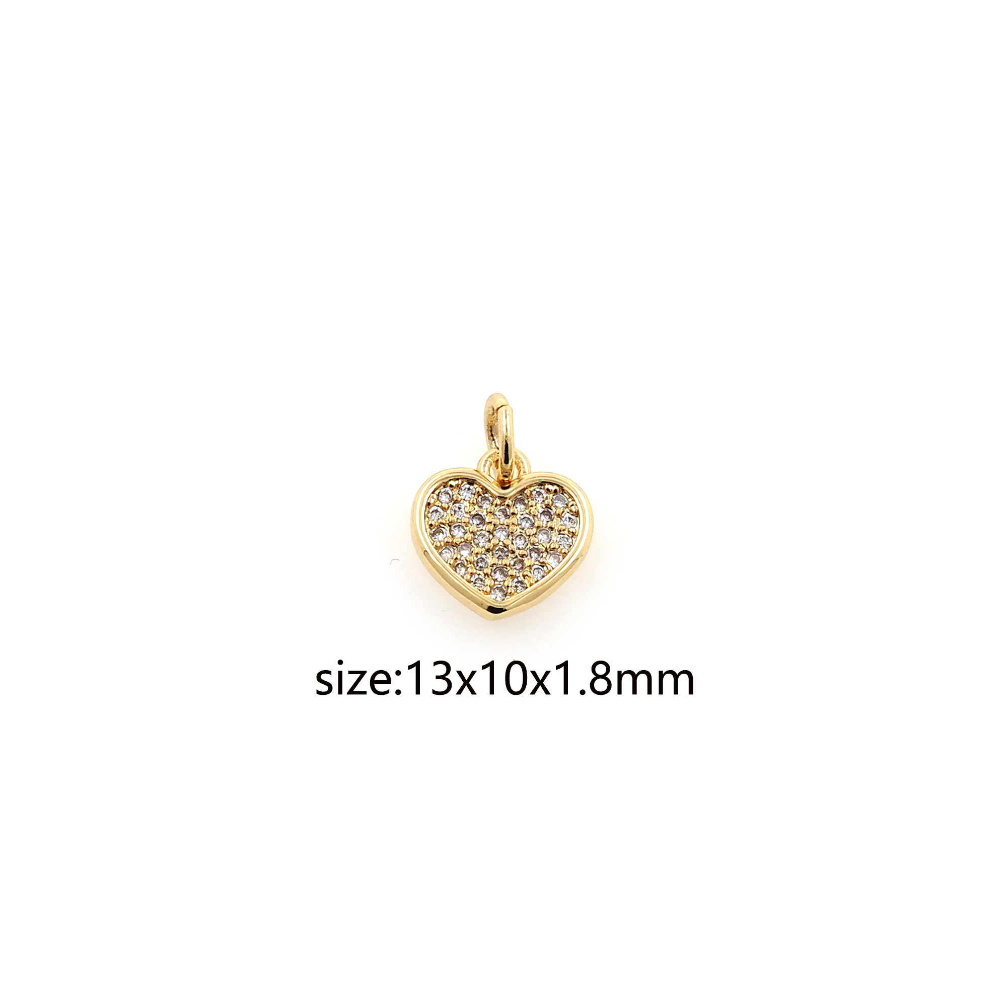 18K Gold Filled Heart Pendant,CZ Micro Pave Tiny Heart Charm Earrings Necklace for DIY Jewelry Making Supply