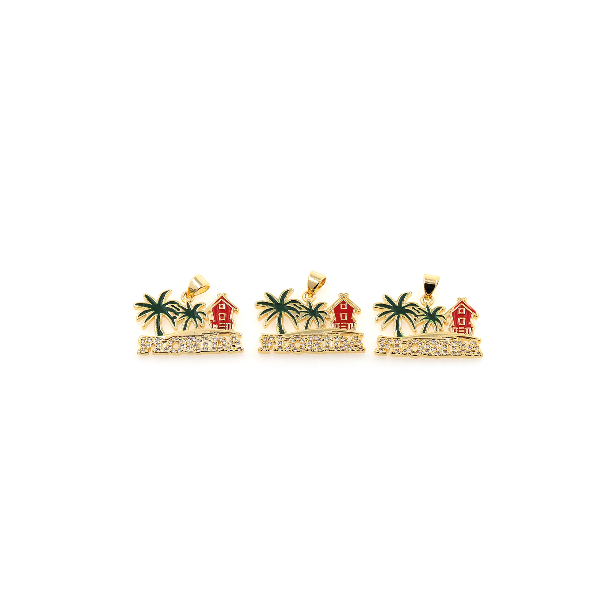 18K Gold Filled Coconut Tree Pendant,Enamel Coconut Tree Charm Earrings Necklace for DIY Jewelry Making Supply