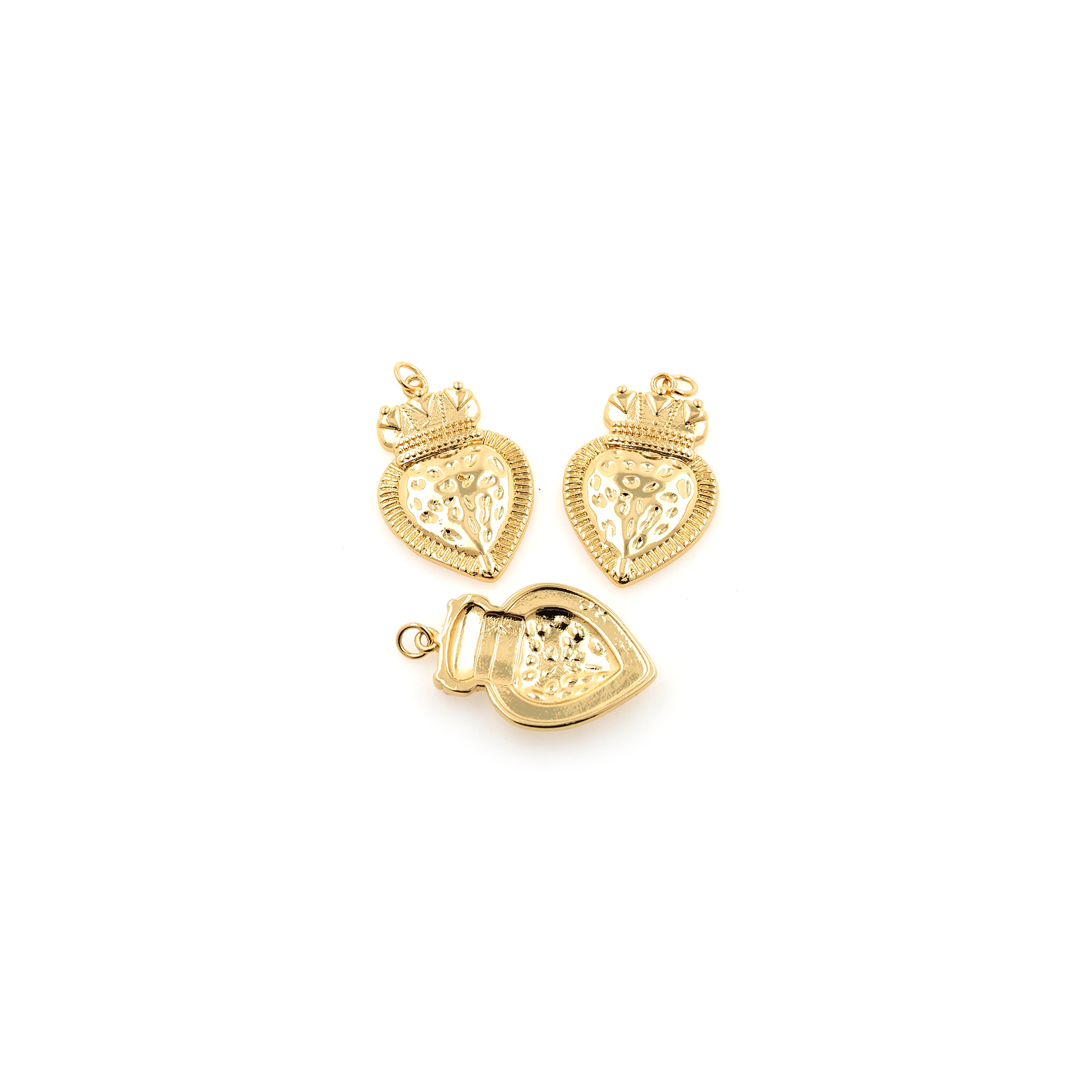 18K Gold Filled Heart Pendant,Dainty Crown Heart Charm Earrings Necklace for DIY Jewelry Making Supply