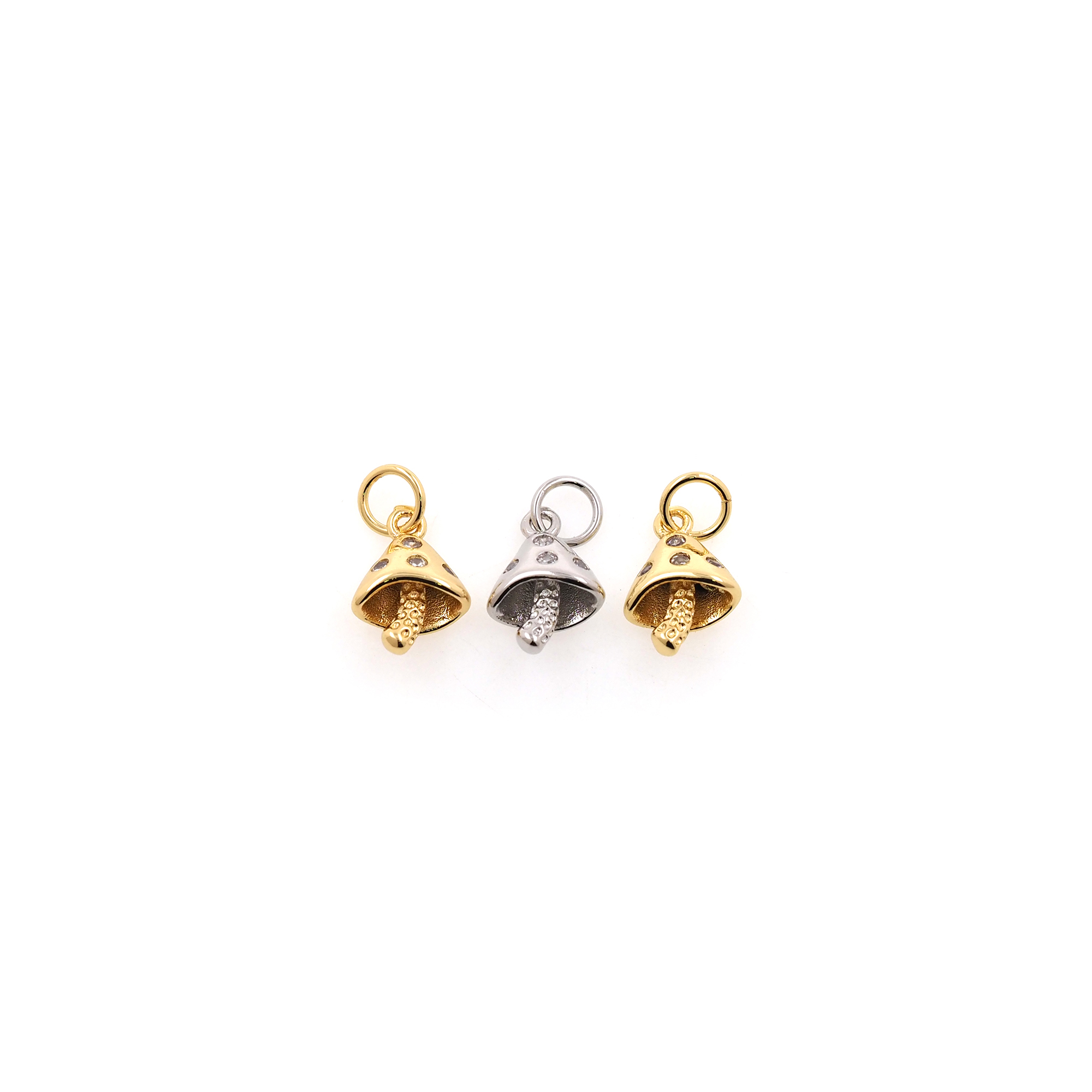 18K Gold Filled Mushroom Pendant,CZ Micro Pave Mushroom Charm Earrings Necklace for DIY Jewelry Making Supply