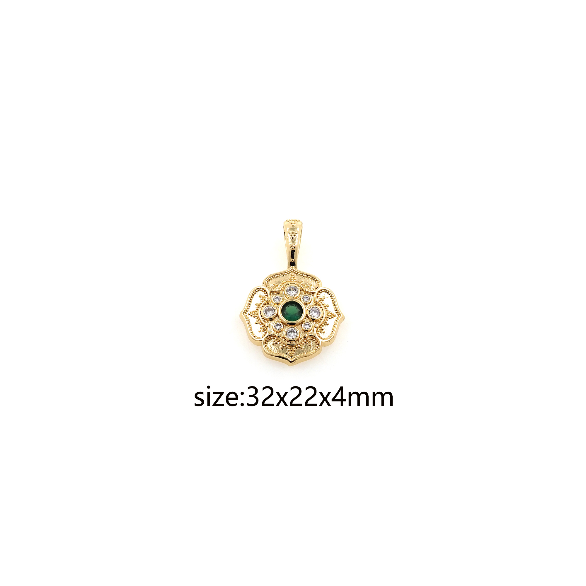 18K Gold Filled Flower Pendant,CZ Micro Pave Flower Charm Earrings Necklace for DIY Jewelry Making Supply