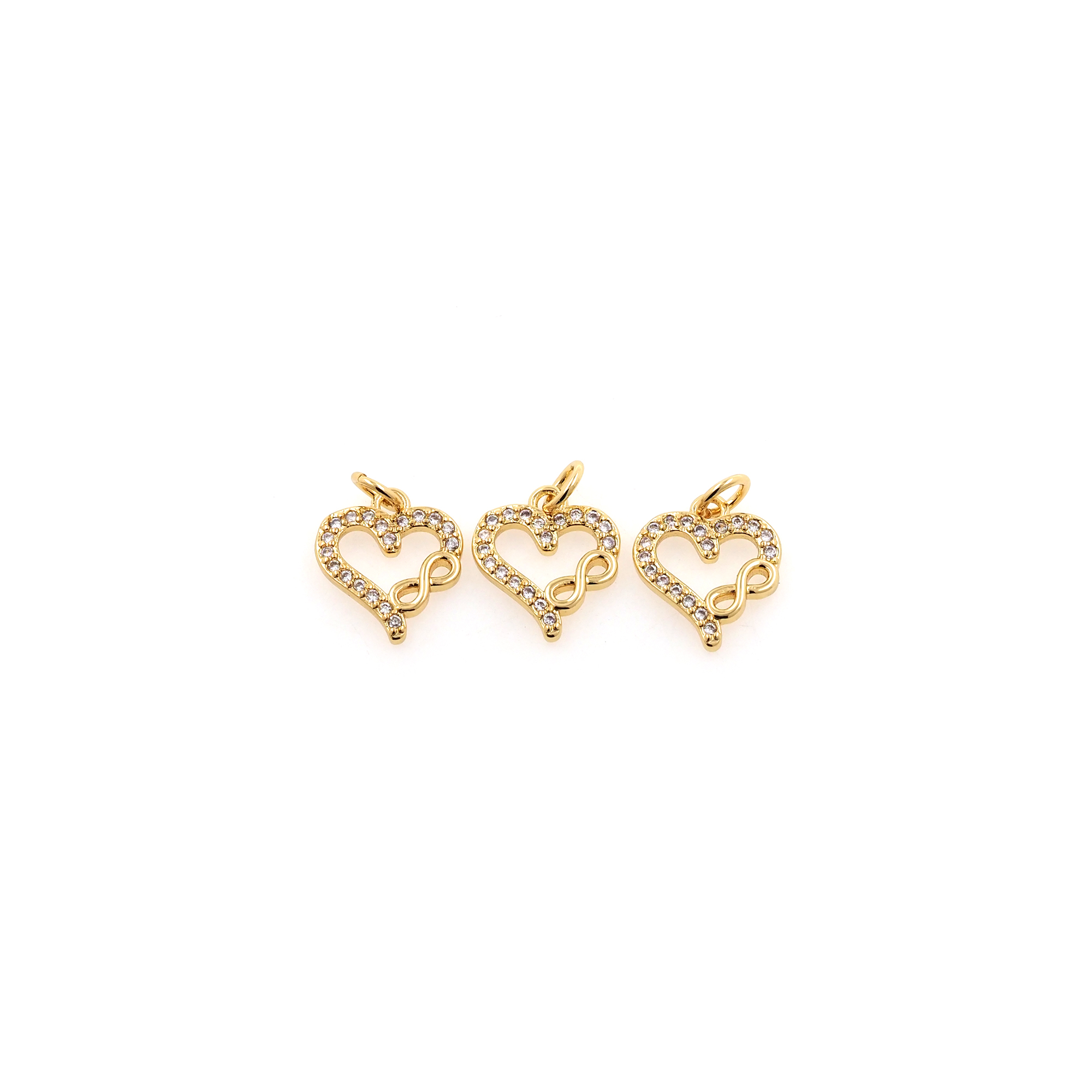 18K Gold Filled Heart Pendant,CZ Micro Pave Heart Infinity Charm Earrings Necklace for DIY Jewelry Making Supply
