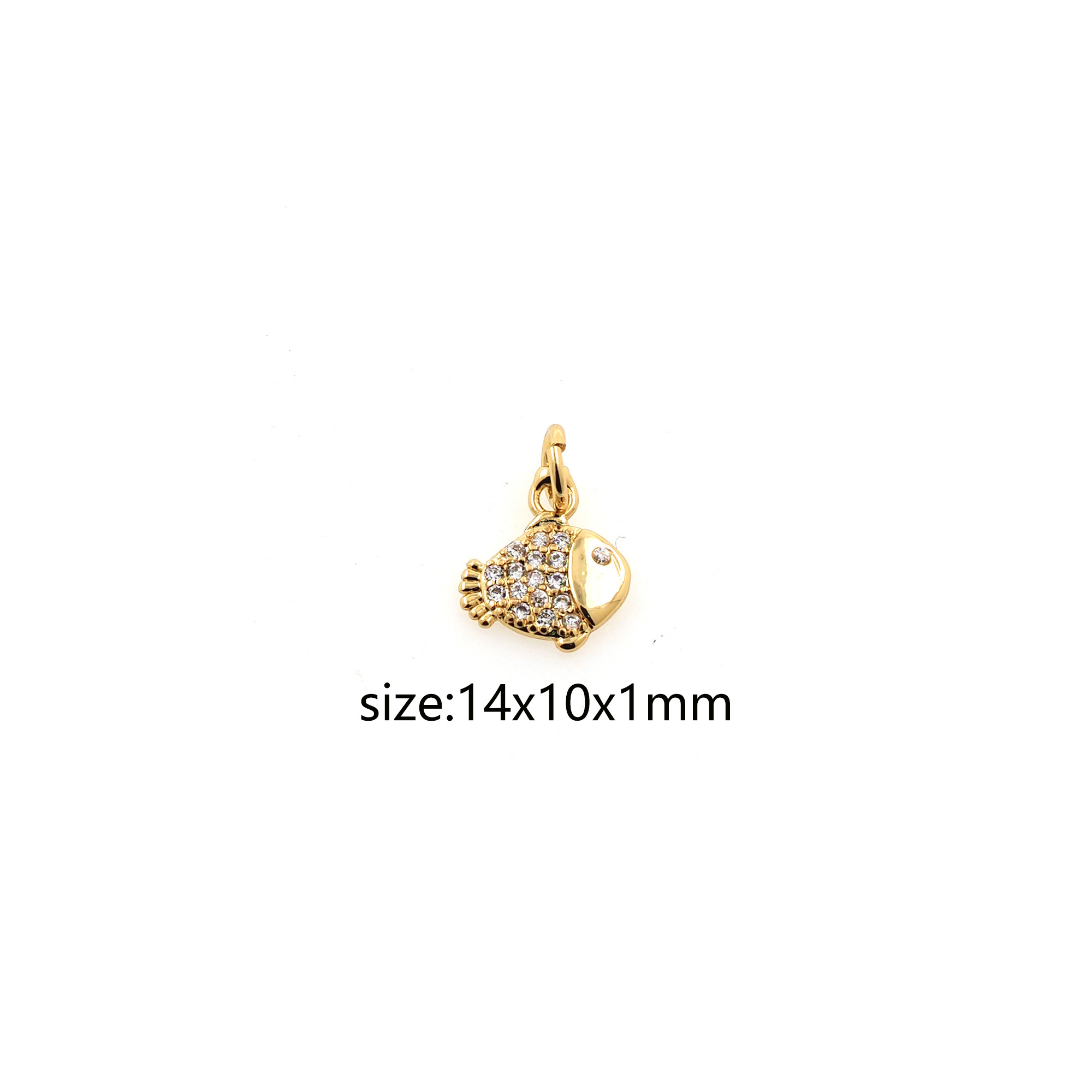 18K Gold Filled Fish Pendant,CZ Micro Pave Fish Charm Earrings Necklace for DIY Jewelry Making Supply