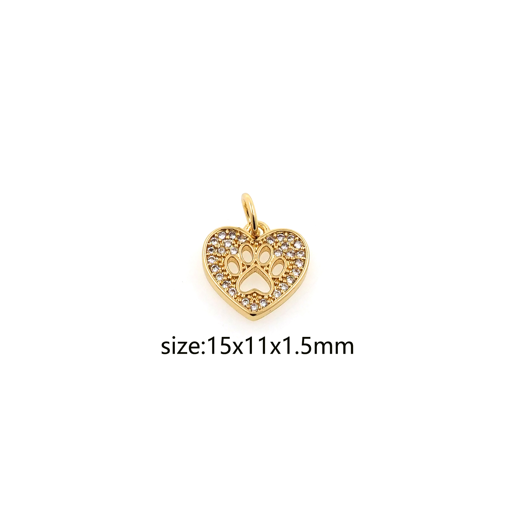 18K Gold Filled Paw Pendant,CZ Micro Pave Heart Paw Charm Earrings Necklace for DIY Jewelry Making Supply