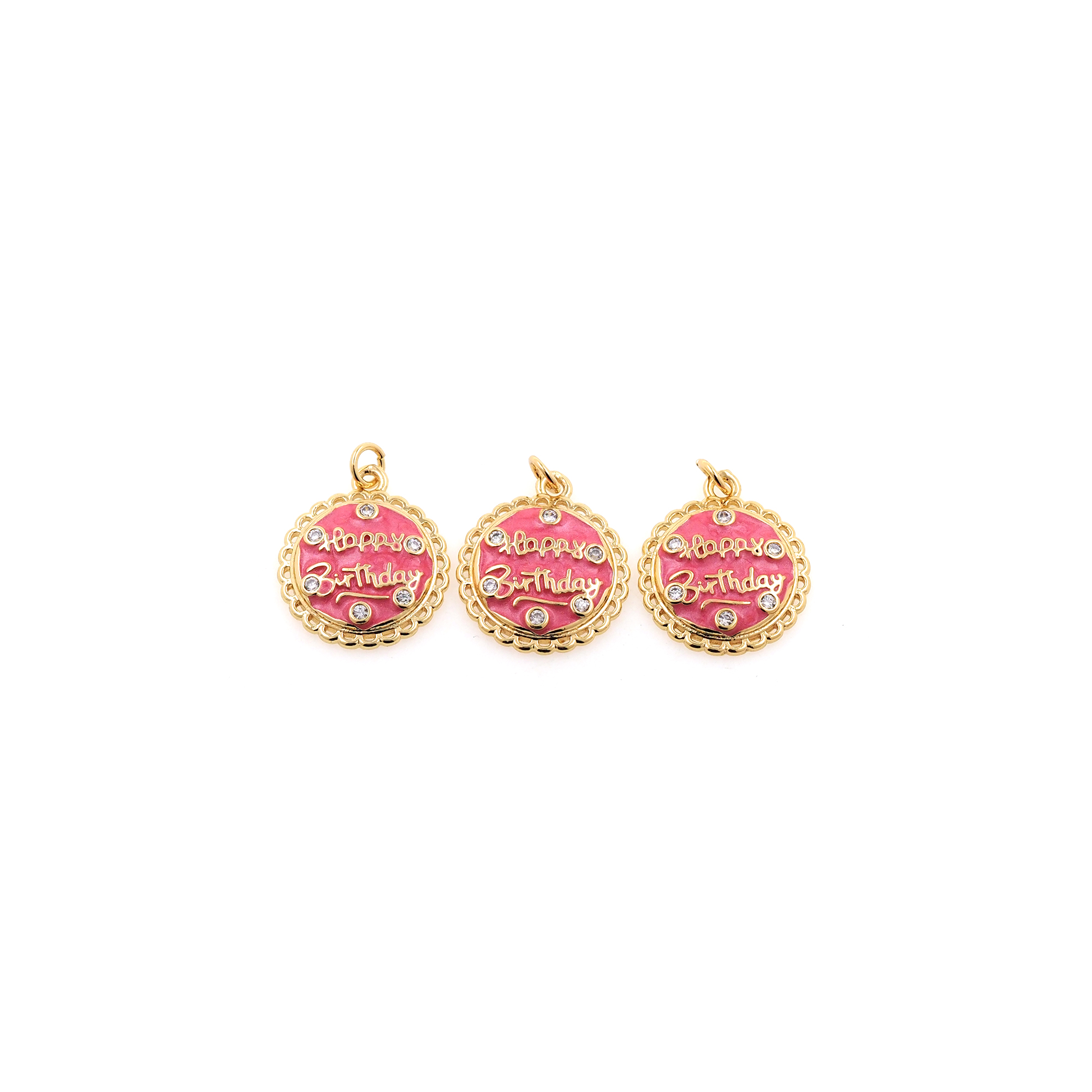 18K Gold Filled Happy Birthday Pendant,Enamel Birthday Charm Earrings Necklace for DIY Jewelry Making Supply