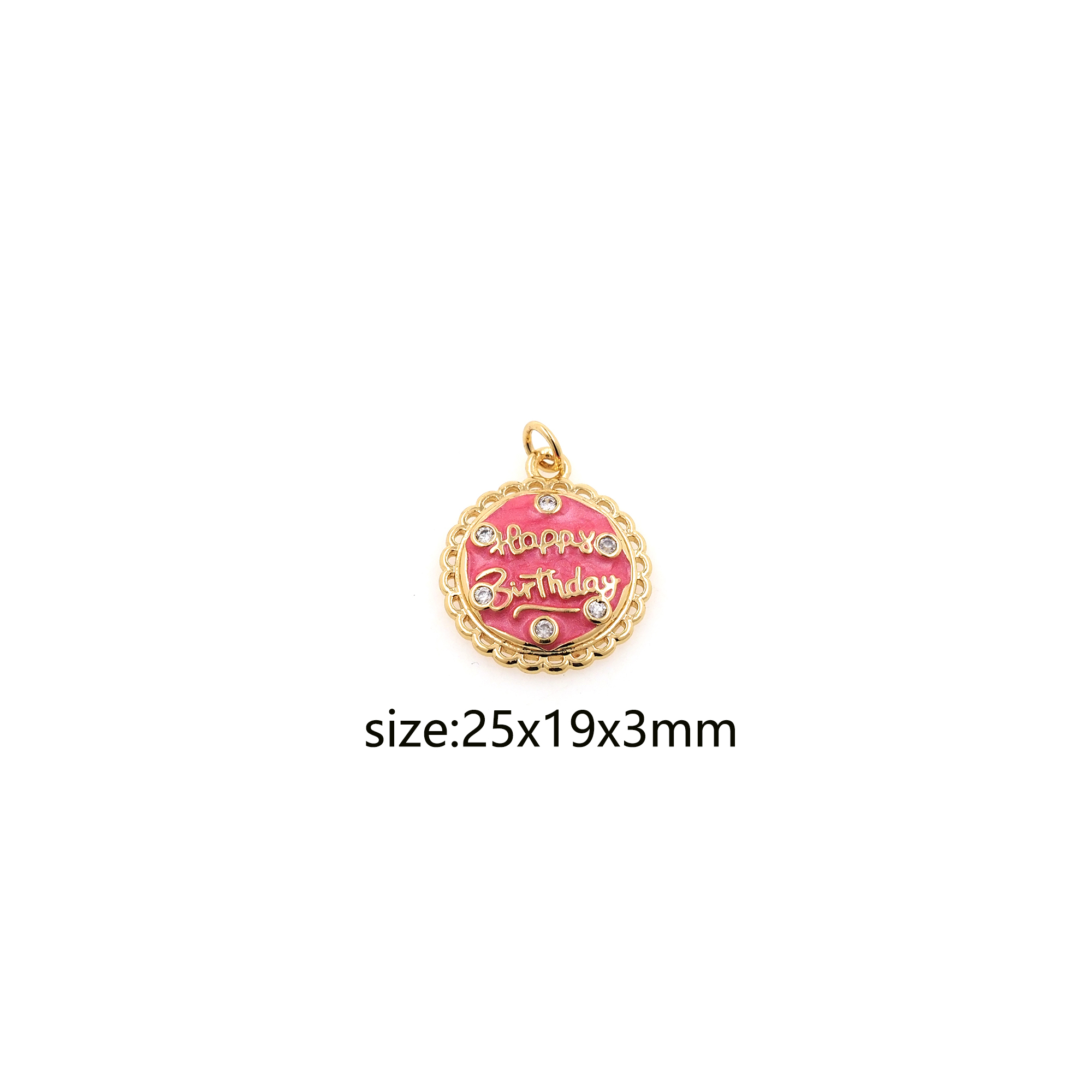 18K Gold Filled Happy Birthday Pendant,Enamel Birthday Charm Earrings Necklace for DIY Jewelry Making Supply