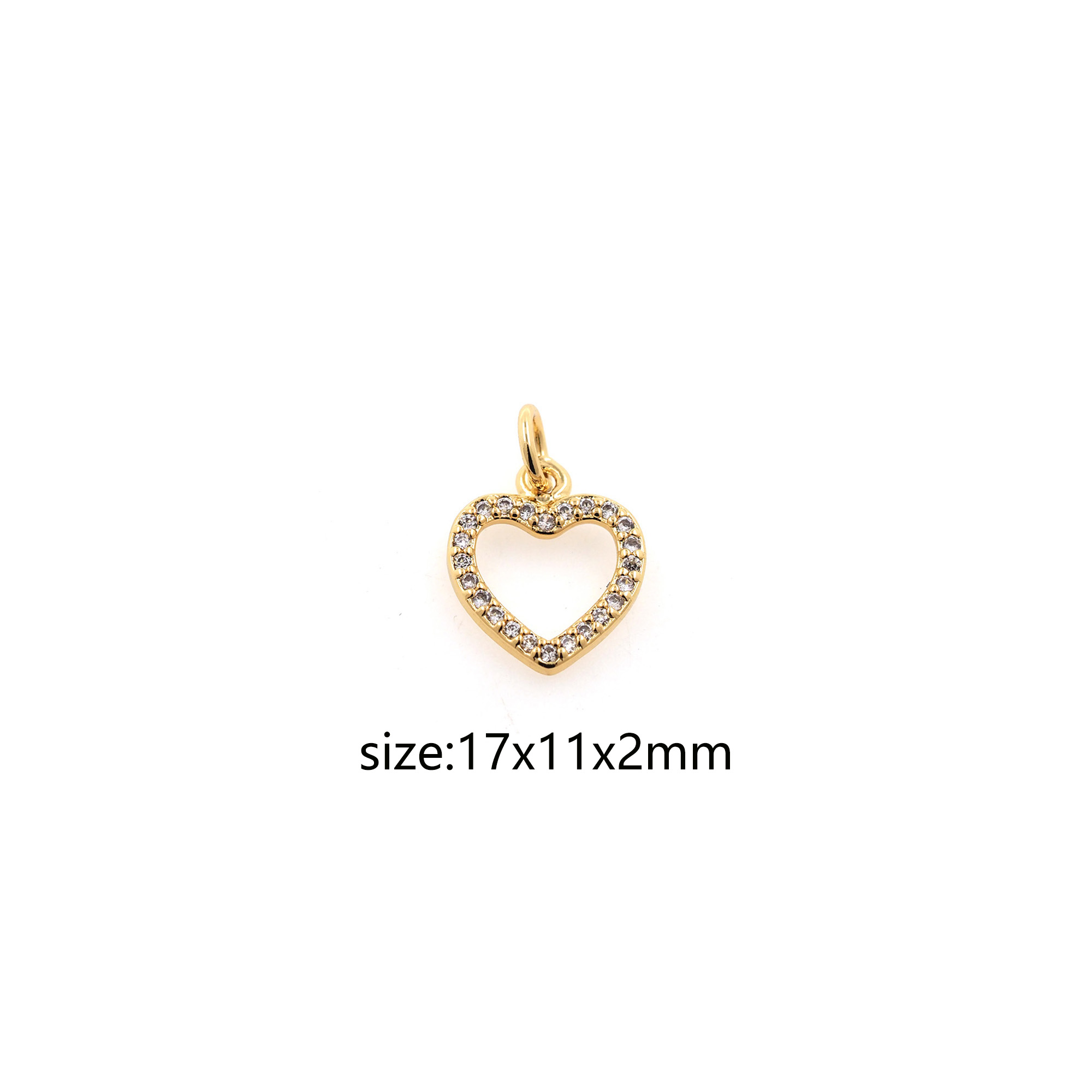 18K Gold Filled Heart Pendant,CZ Micro Pave Heart Charm Earrings Necklace for DIY Jewelry Making Supply