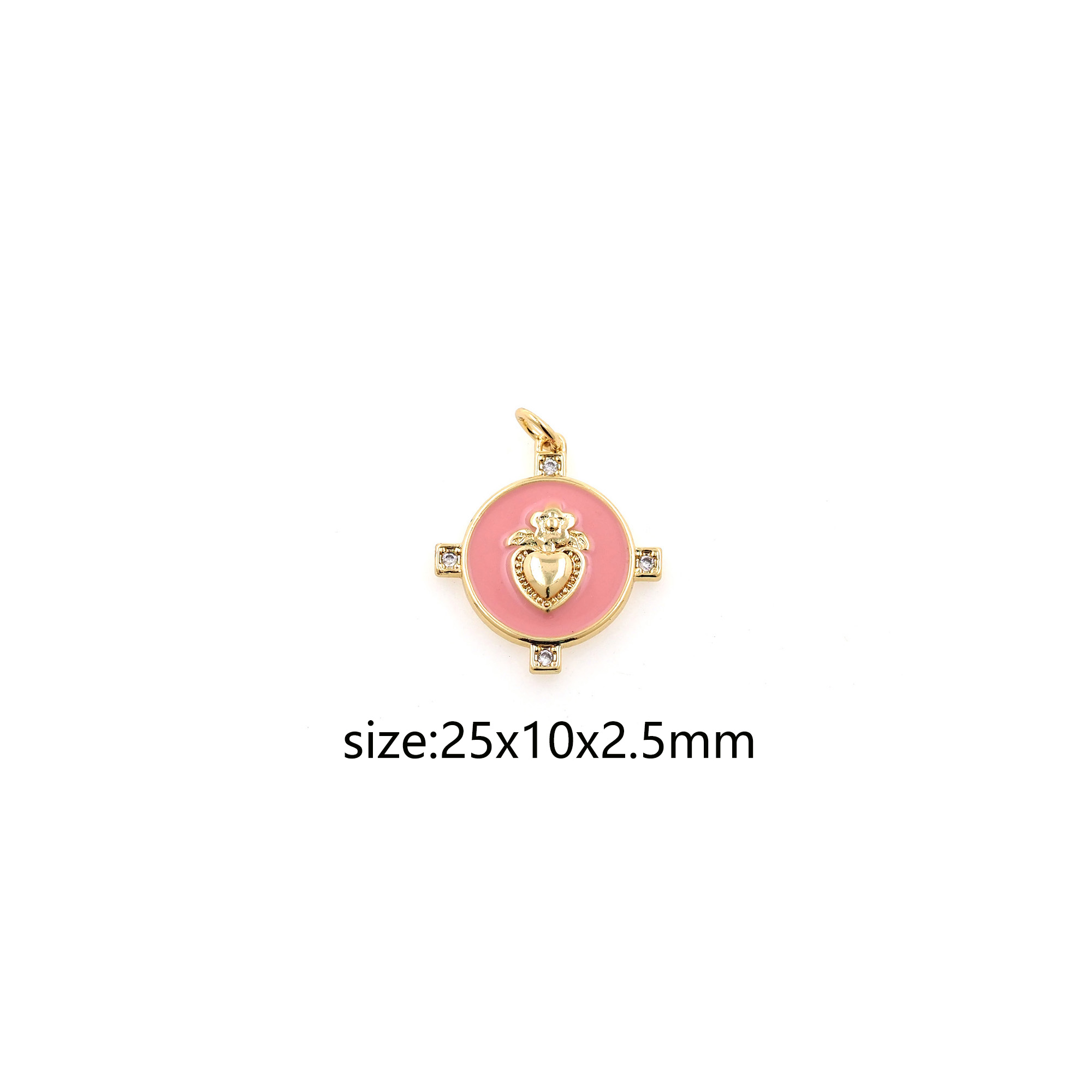 18K Gold Filled Sacred Heart Pendant,Enamel Heart Charm Earrings Necklace for DIY Jewelry Making Supply