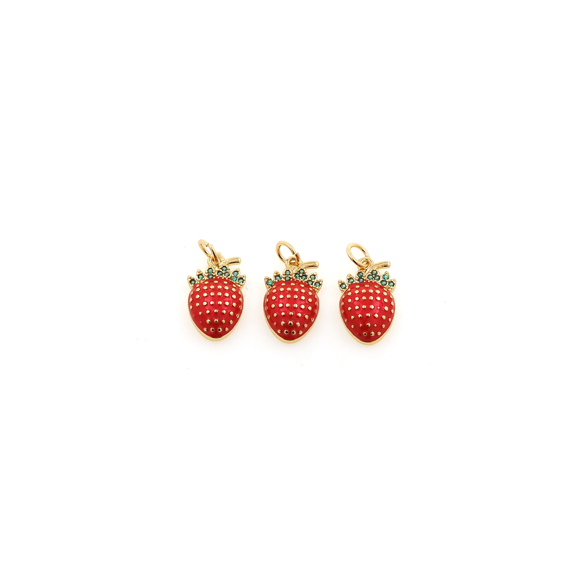 18K Gold Filled Strawberry Pendant,Enamel Fruit Strawberry Charm Earrings Necklace for DIY Jewelry Making Supply