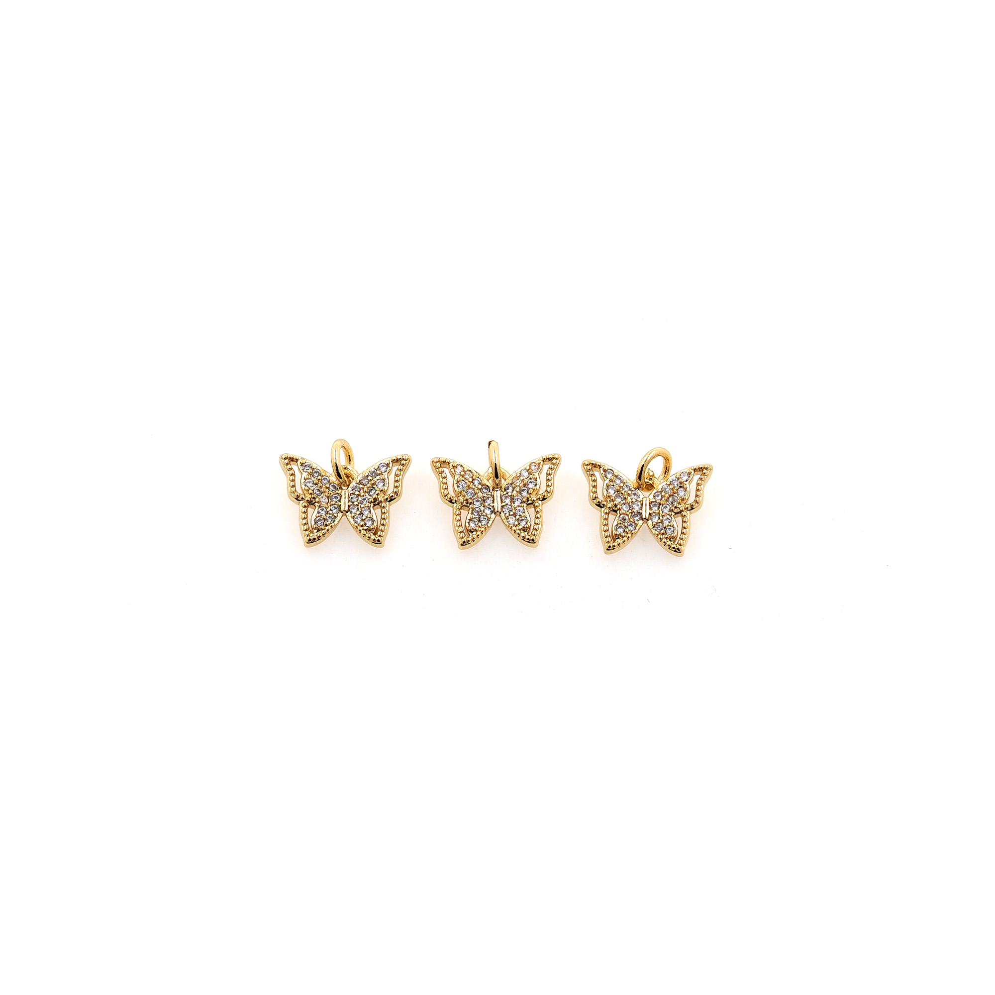 18K Gold Filled Butterfly Pendant,CZ Micro Pave Insect Charm Earrings Necklace for DIY Jewelry Making Supply