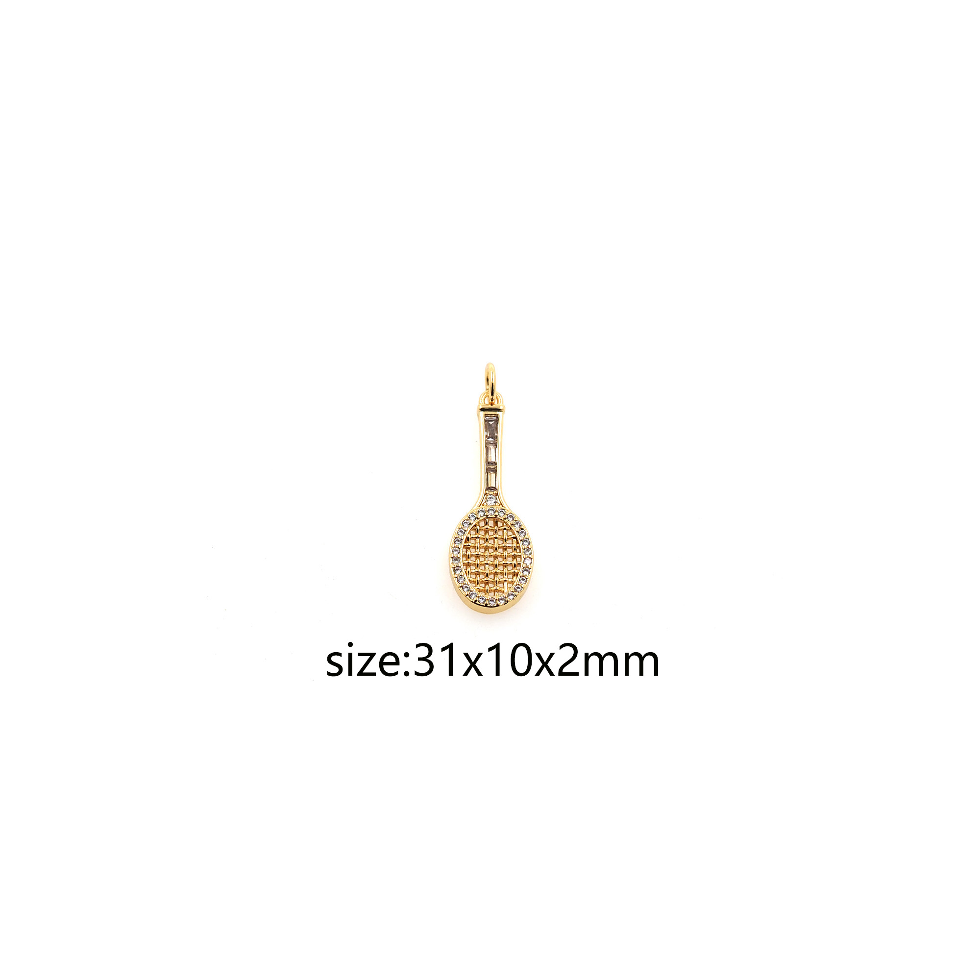 18K Gold Filled Tennis Racket Pendant,CZ Micro Pave Racket Charm Earrings Necklace for DIY Jewelry Making Supply