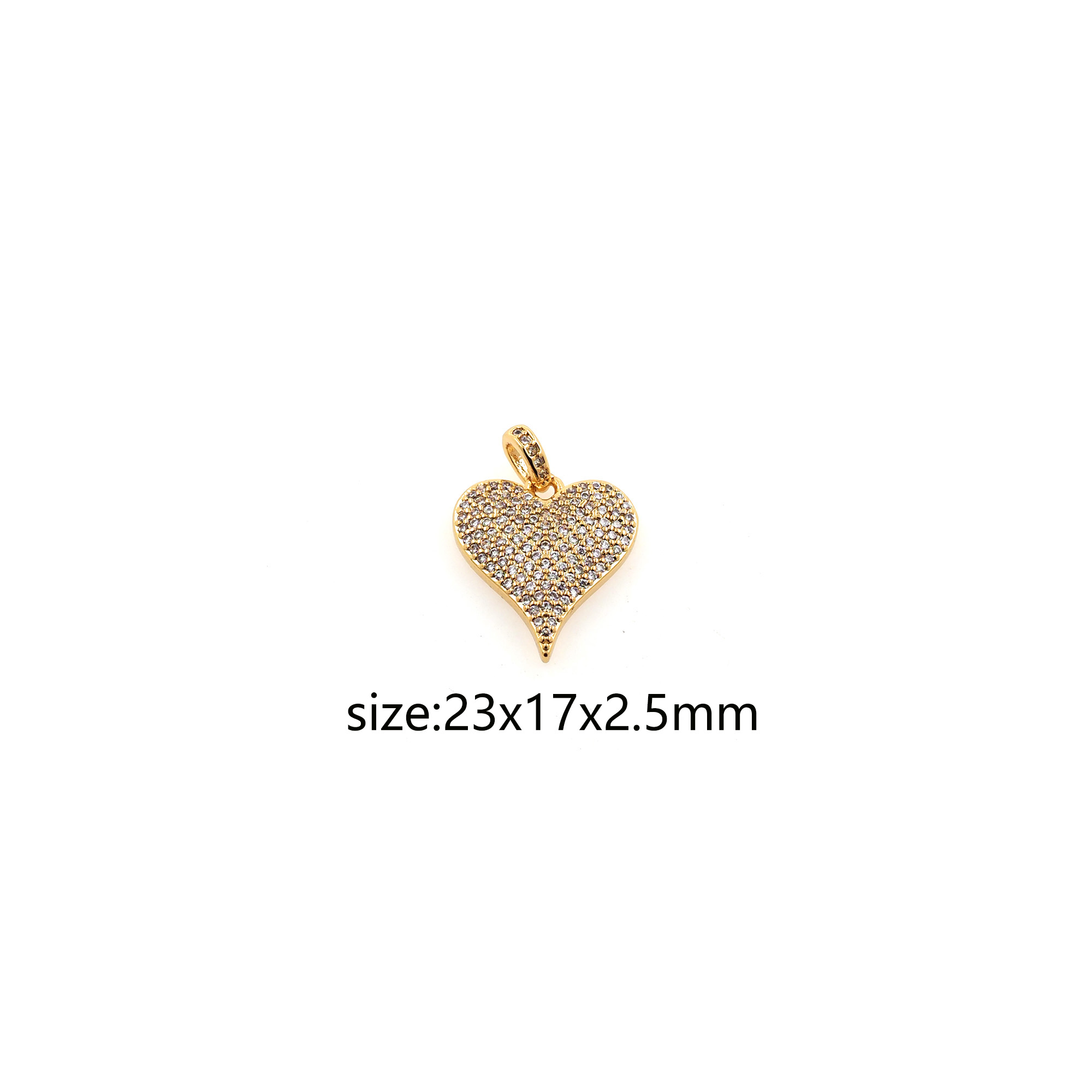 18K Gold Filled Heart Pendant,CZ Micro Pave Heart Charm Earrings Necklace for DIY Jewelry Making Supply