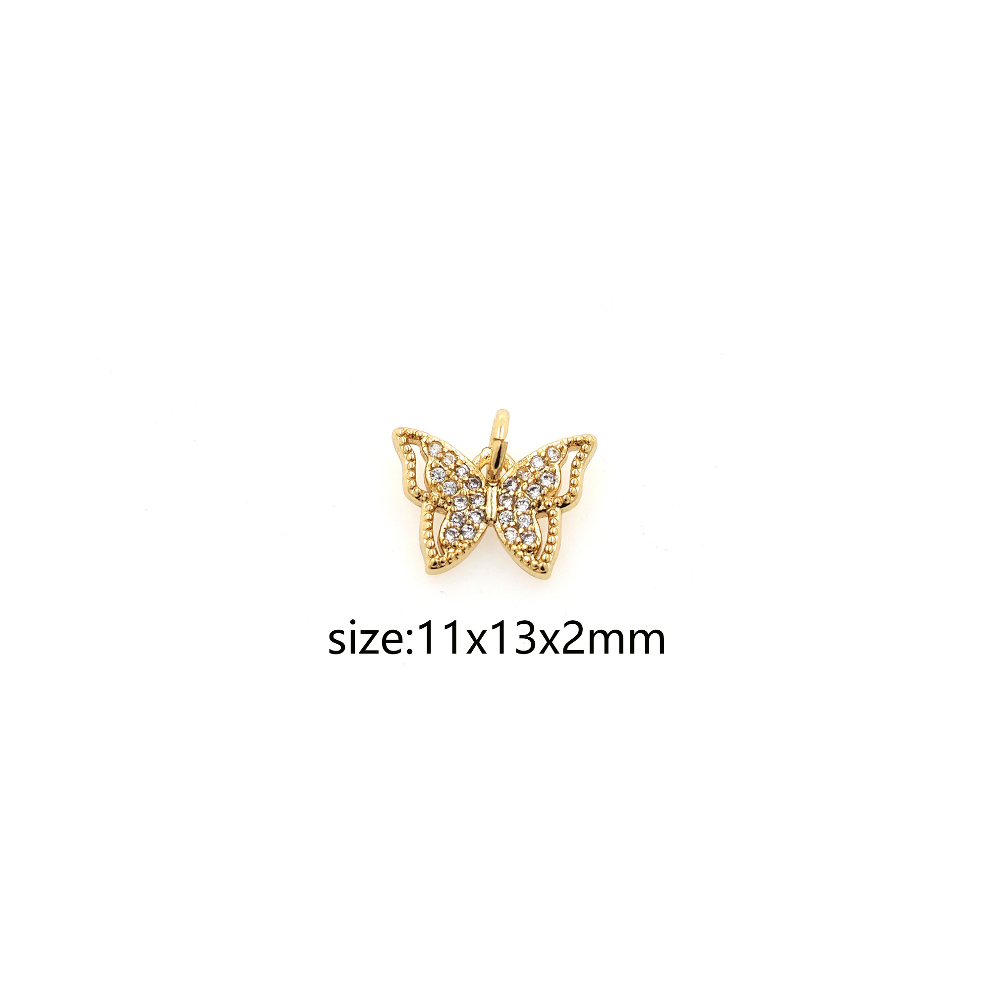 18K Gold Filled Butterfly Pendant,CZ Micro Pave Insect Charm Earrings Necklace for DIY Jewelry Making Supply