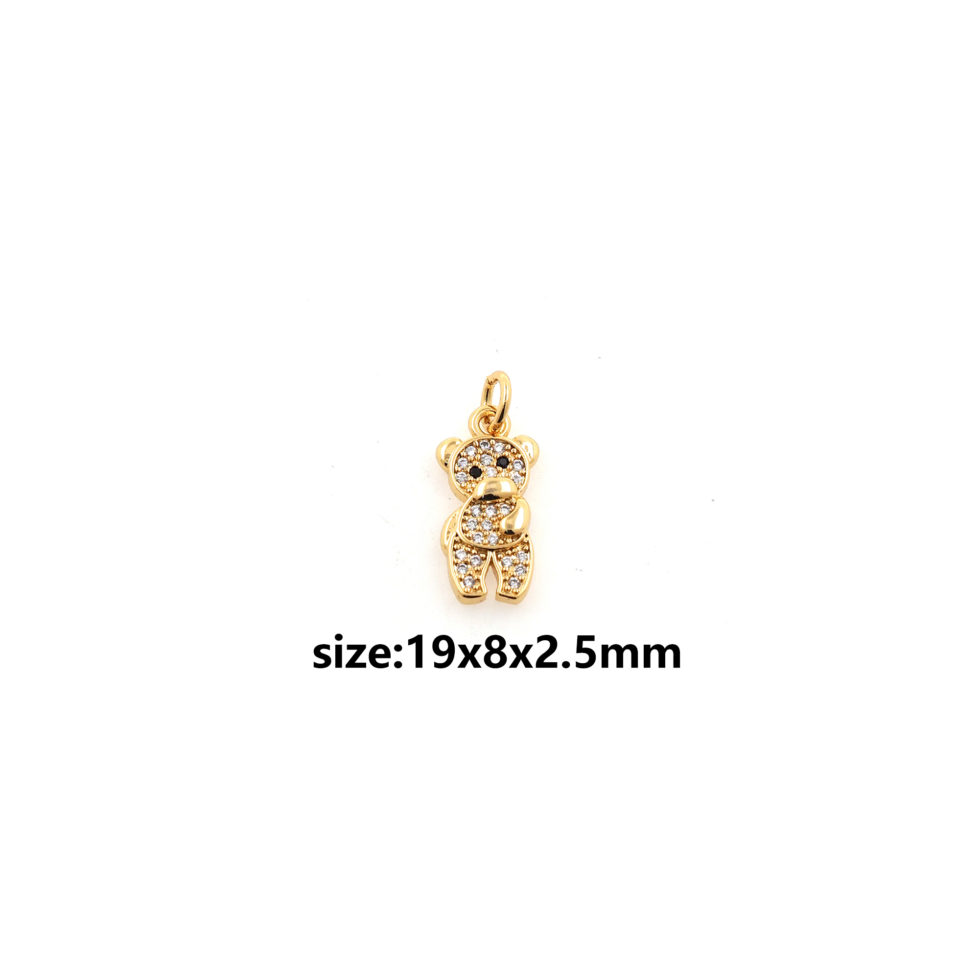 18K Gold Filled Bear Pendant,CZ Micro Pave Bear Charm Earrings Necklace for DIY Jewelry Making Supply