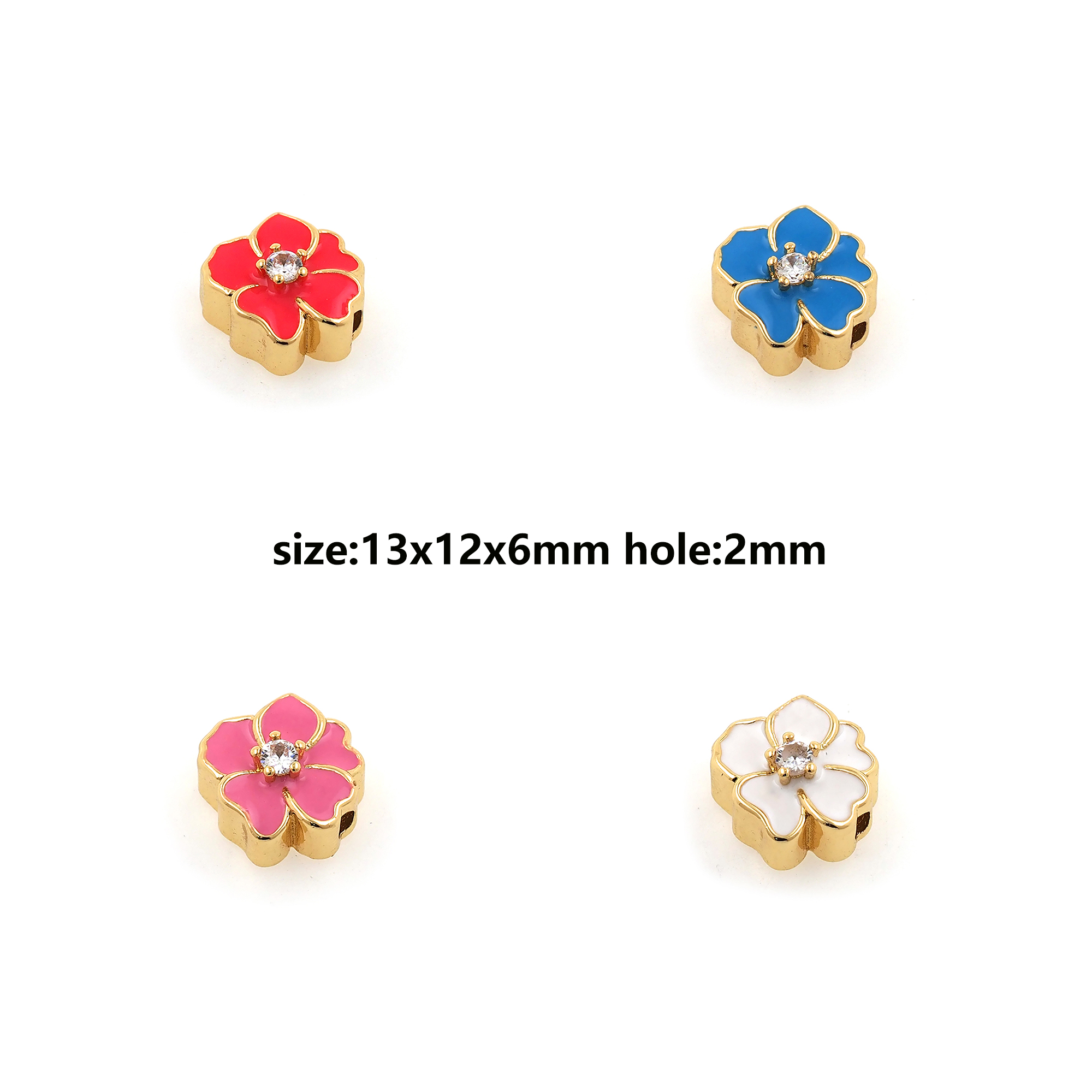18K Gold Filled Flower Spacer Beads,Enamel Flower Bead for Bracelet Jewelry Necklace Making Supply