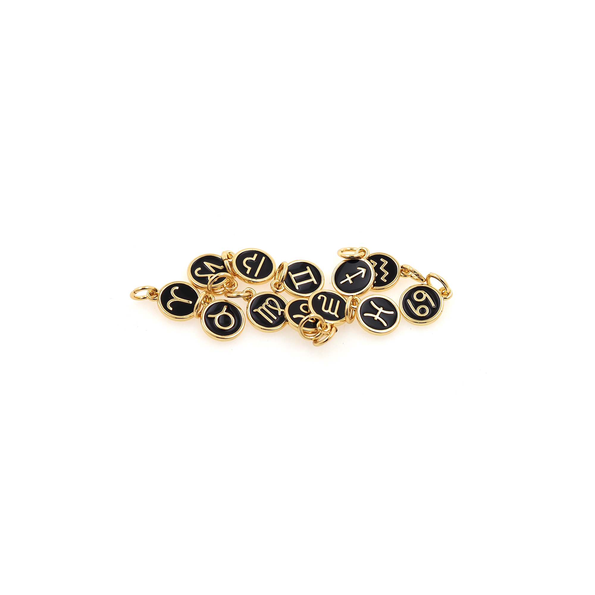 18K Gold Filled Zodiac Pendant,Enamel Constellation Charm Earrings Necklace for DIY Jewelry Making Supply