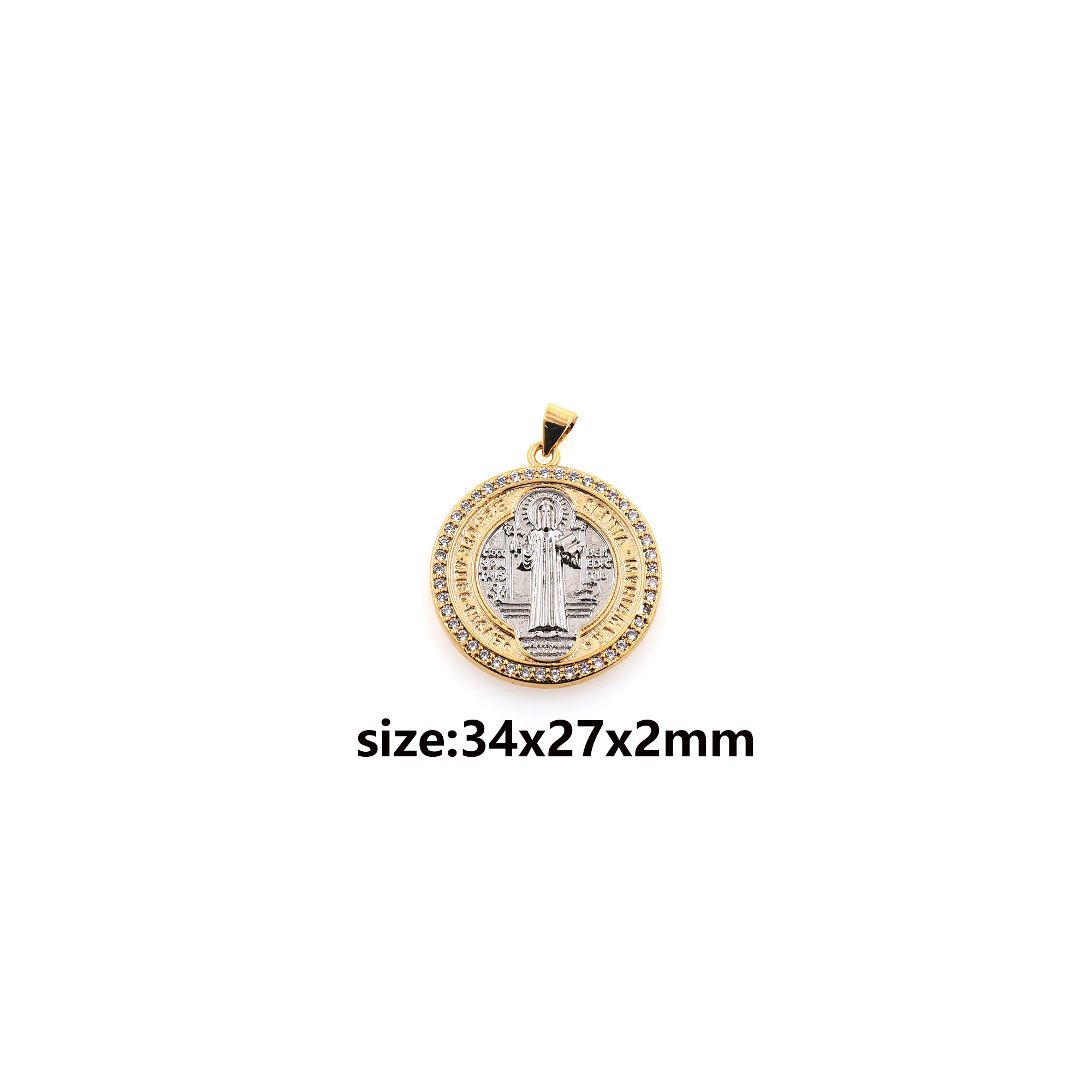 18K Gold Filled Benedict Pendant,CZ Micro Pave Religious Charm Earrings Necklace for DIY Jewelry Making Supply