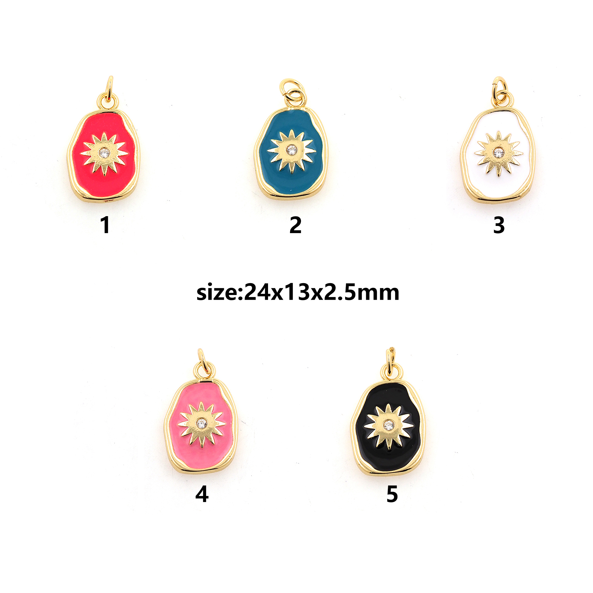 18K Gold Filled Starburst Pendant,Enamel Celestial Charm Earrings Necklace for DIY Jewelry Making Supply