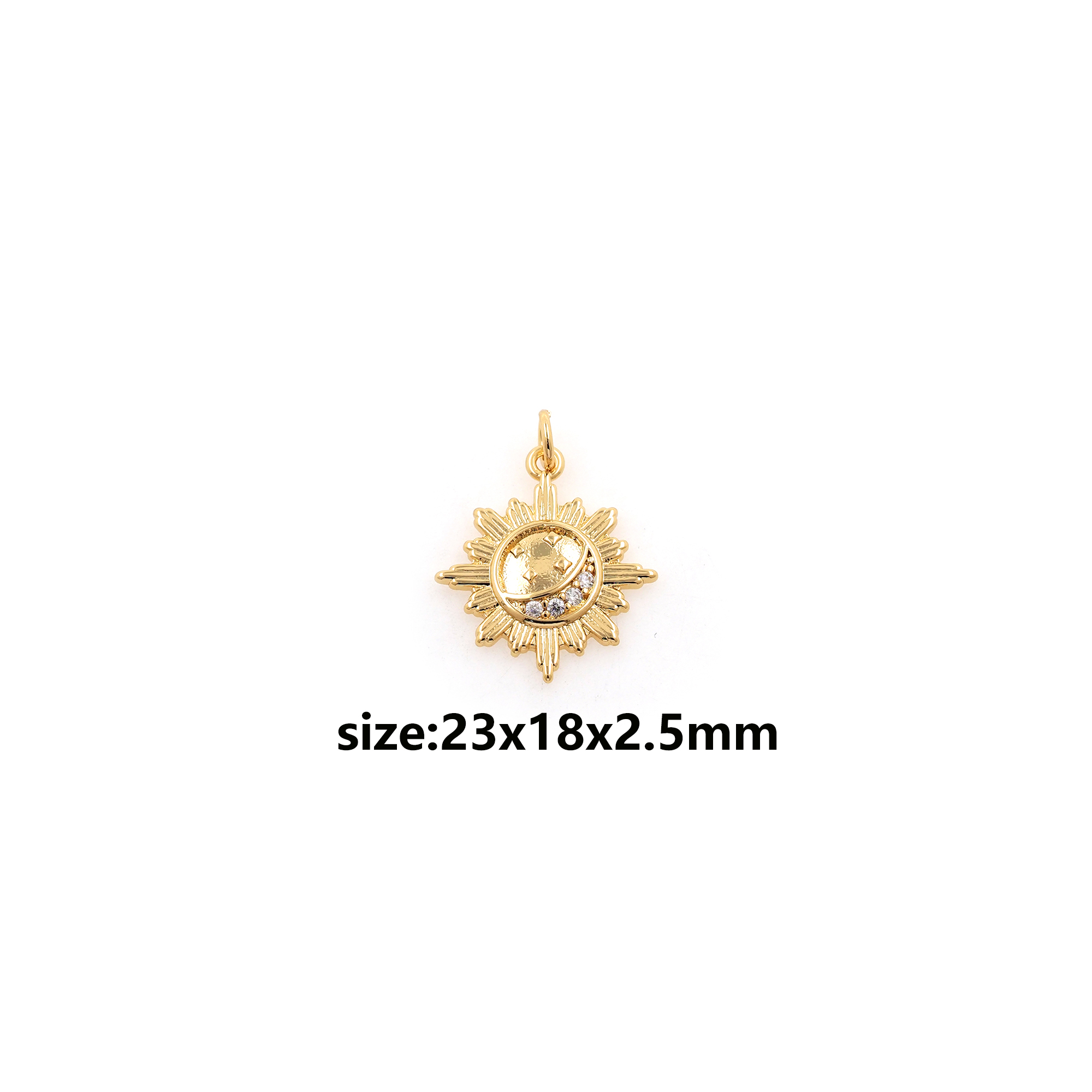 18K Gold Filled Sun Moon Pendant,CZ Micro Pave Celestial Charm Earrings Necklace for DIY Jewelry Making Supply