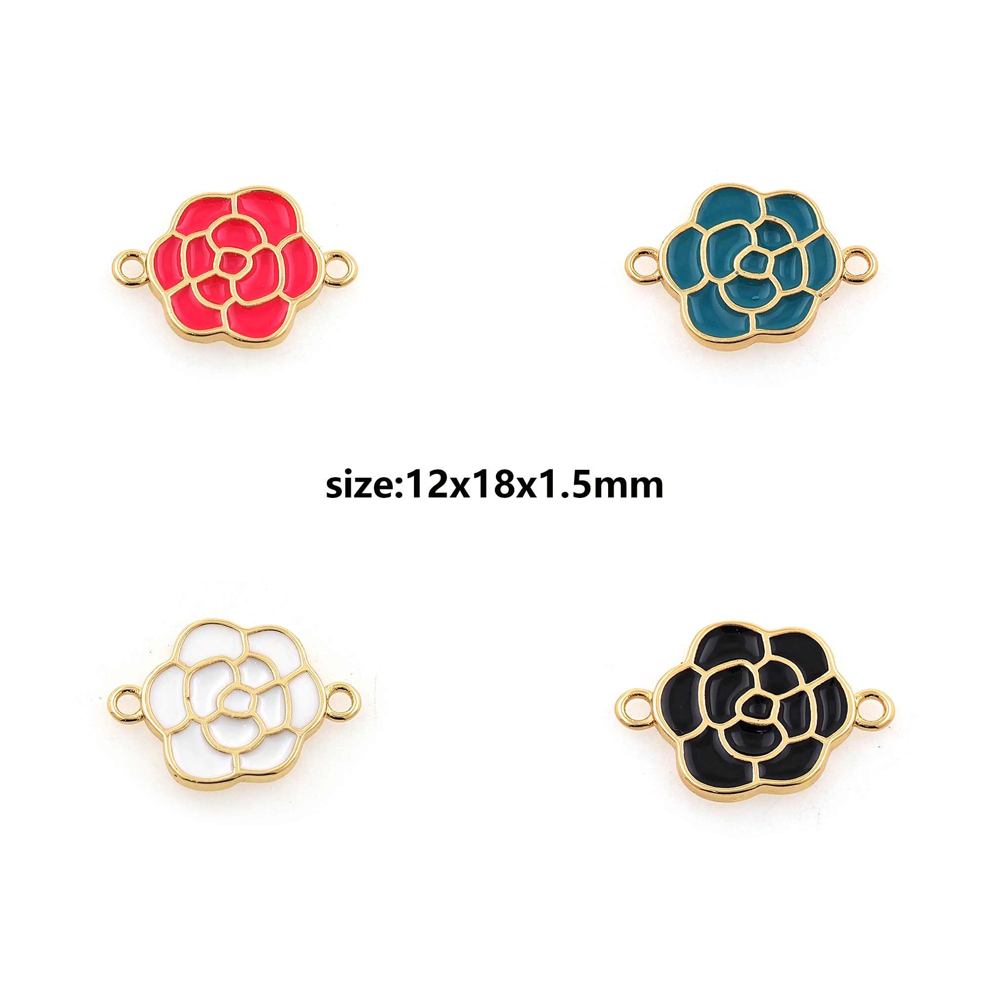 18K Gold Filled Flower Connector,Enamel Flower Charm Necklace Bracelet for DIY Jewelry Making Supply