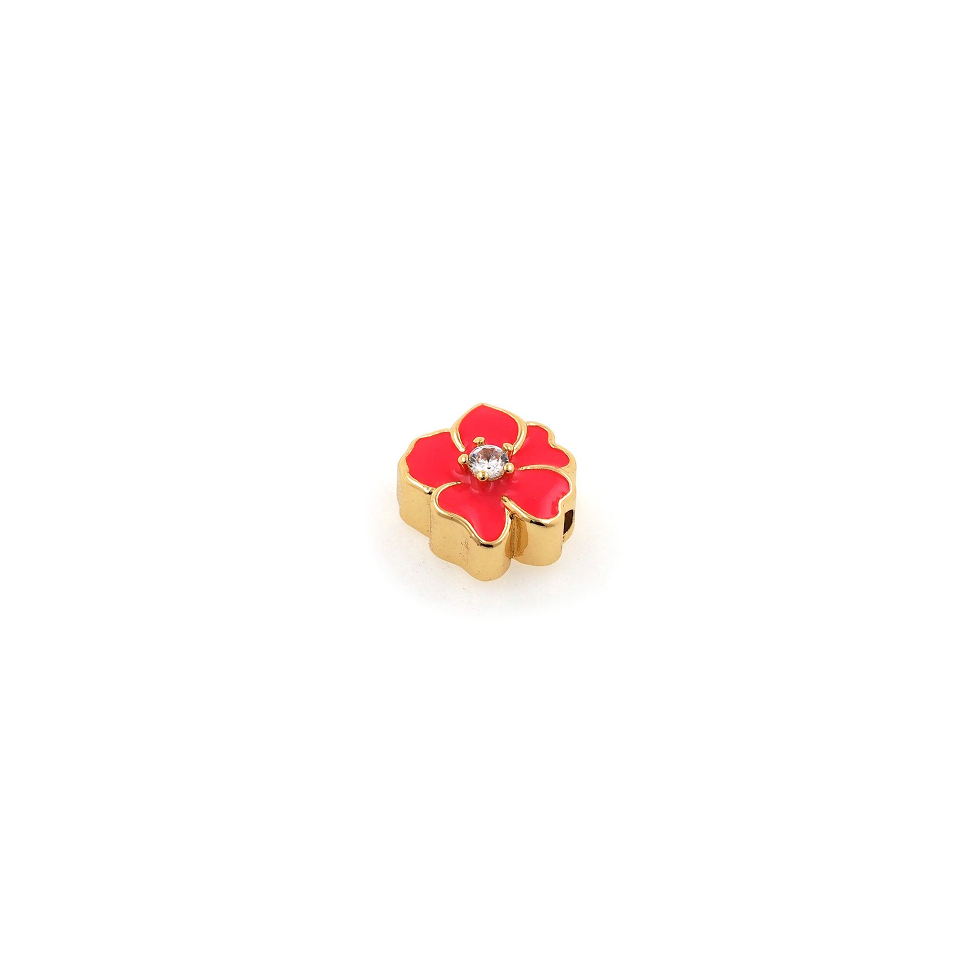 18K Gold Filled Flower Spacer Beads,Enamel Flower Bead for Bracelet Jewelry Necklace Making Supply