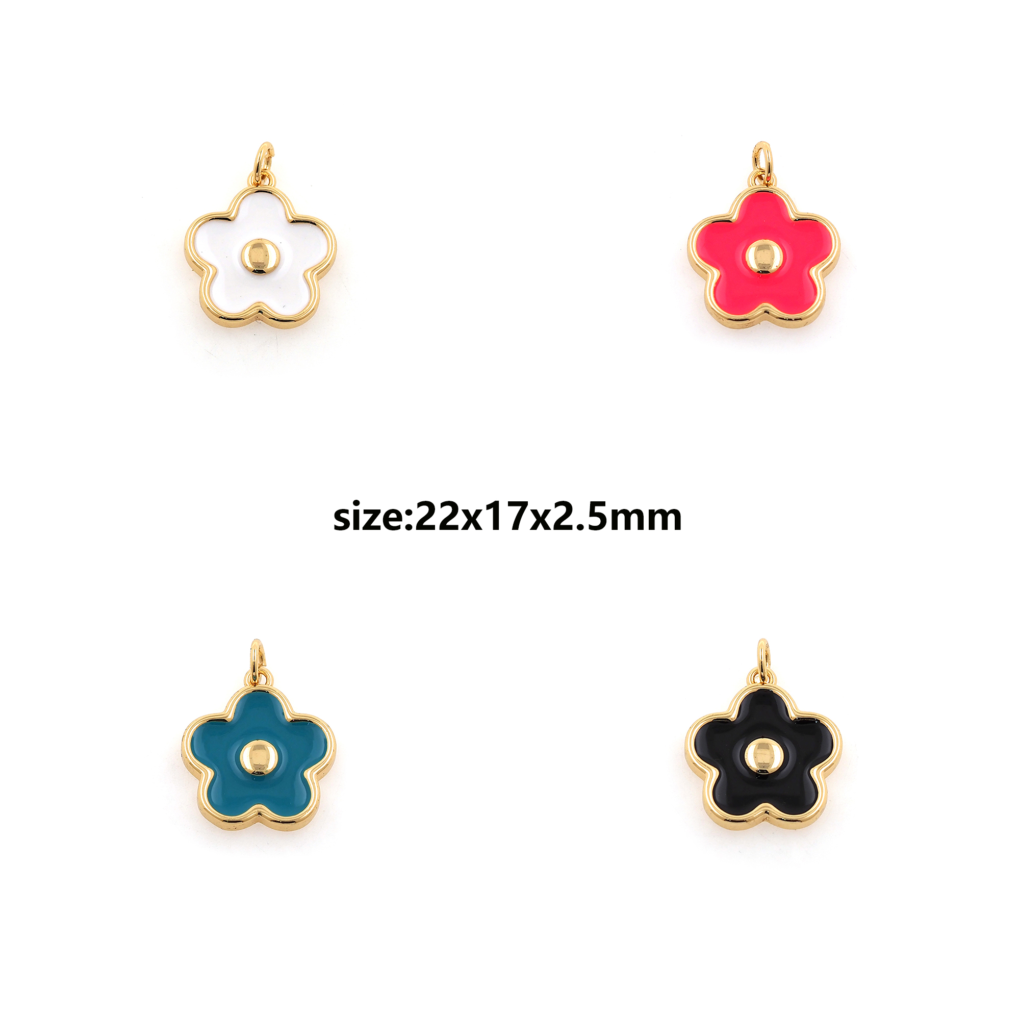 18K Gold Filled Flower Pendant,Enamel Flower Charm Earrings Necklace for DIY Jewelry Making Supply