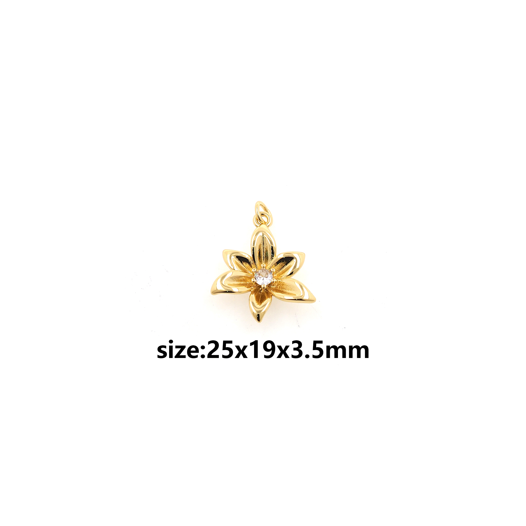 18K Gold Filled Lily Pendant,CZ Micro Pave Flower Charm Earrings Necklace for DIY Jewelry Making Supply