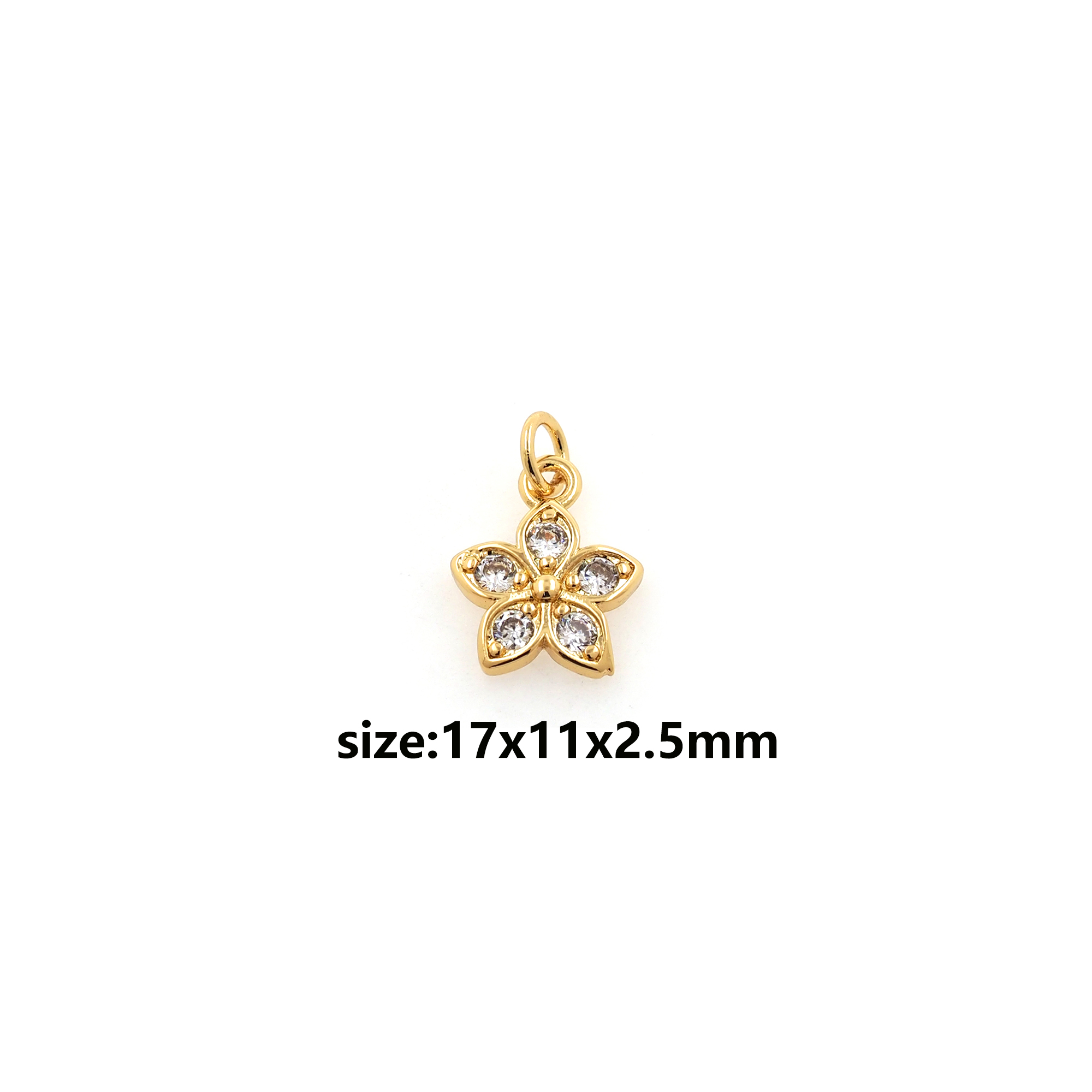 18K Gold Filled Flower Pendant,CZ Micro Pave Flower Charm Earrings Necklace for DIY Jewelry Making Supply
