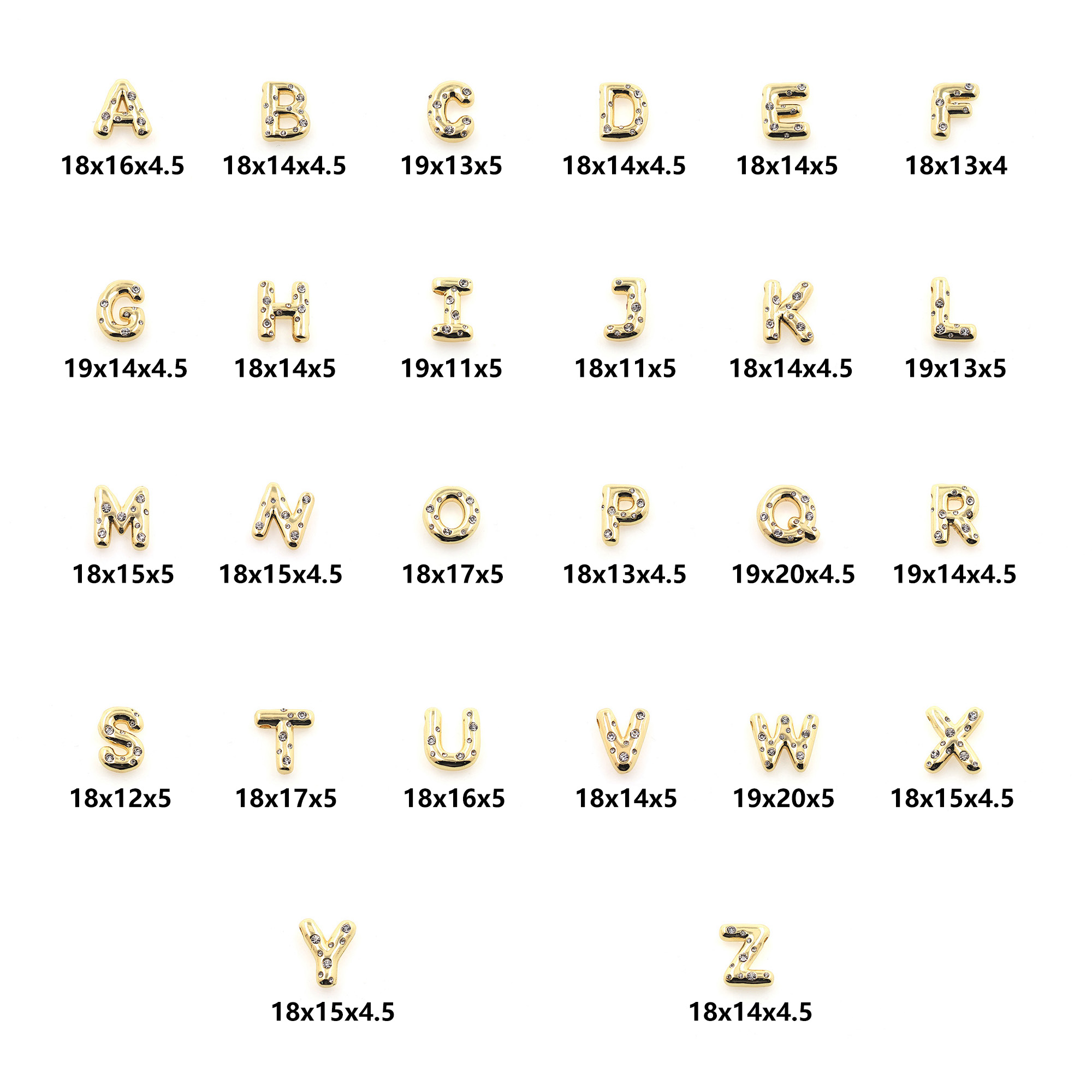 18K Gold Filled Initial Pendant,CZ Micro Pave Letter Charm Earrings Necklace for DIY Jewelry Making Supply