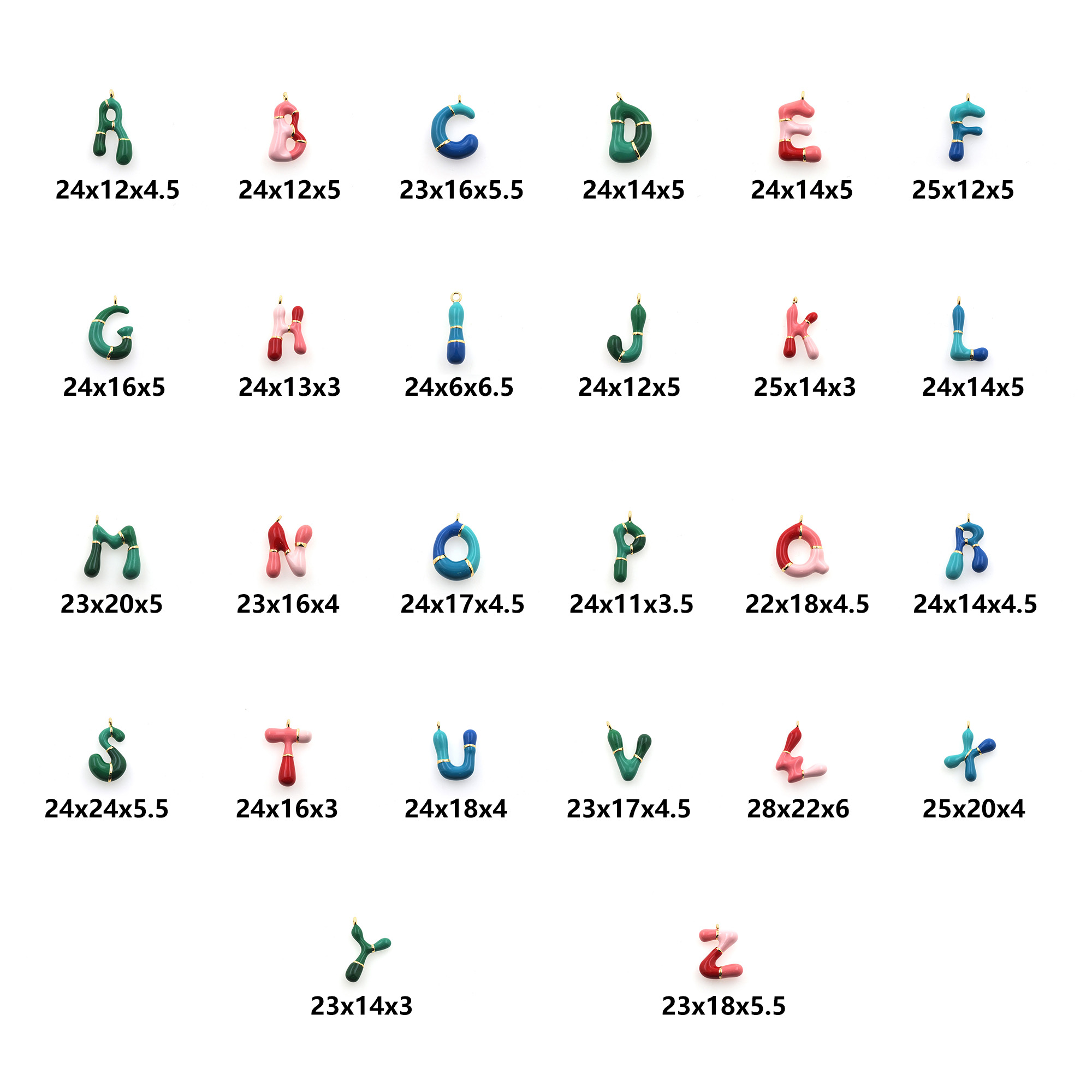 18K Gold Filled Initial Pendant,Enamel Letter Charm Earrings Necklace for DIY Jewelry Making Supply