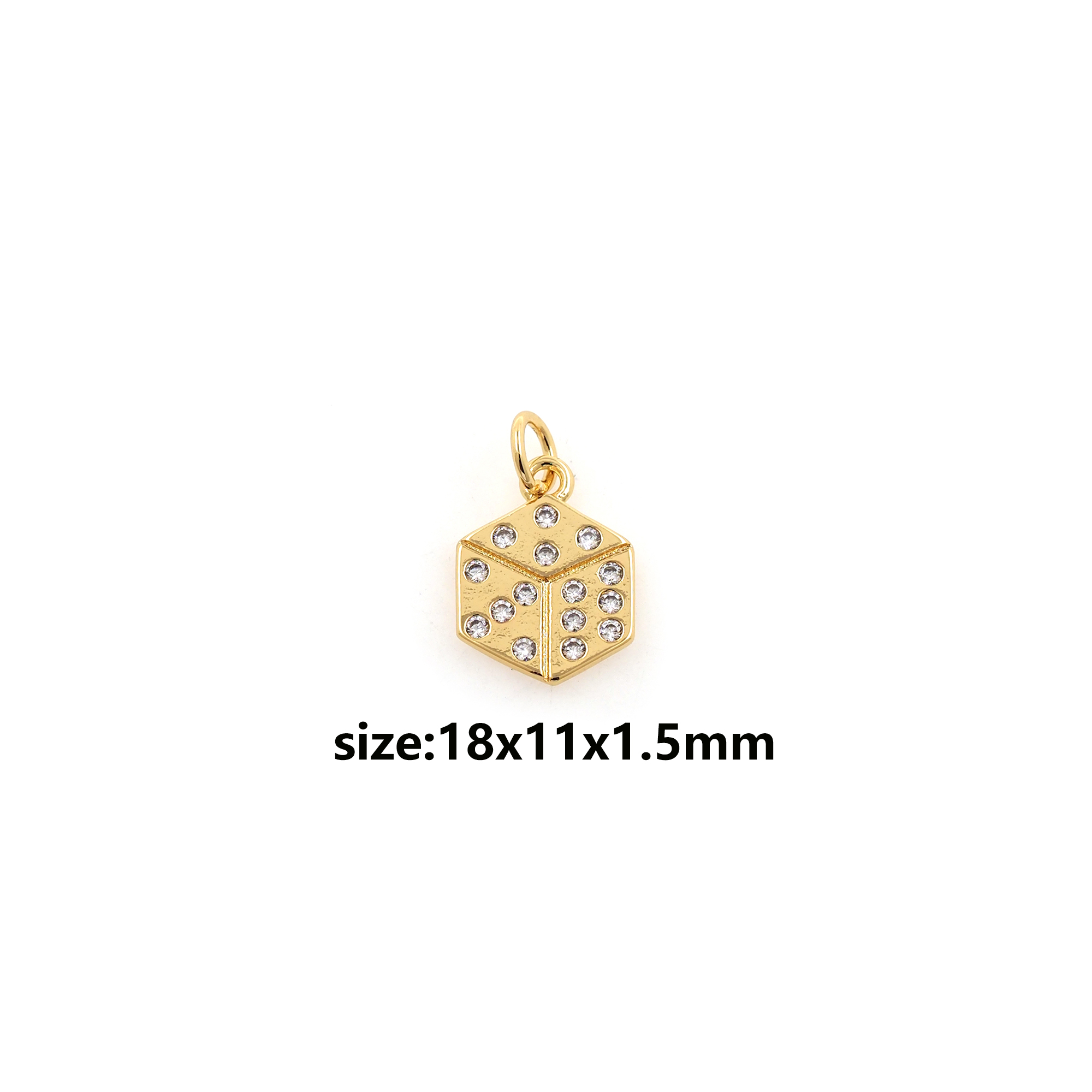 18K Gold Filled Dice Pendant,CZ Micro Pave Dice Charm Earrings Necklace for DIY Jewelry Making Supply