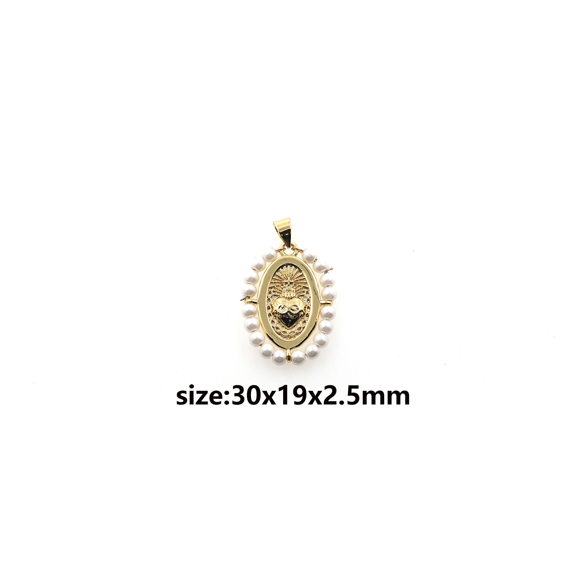 18K Gold Filled Sacred Heart Pendant,Dainty Pearl Heart Charm Earrings Necklace for DIY Jewelry Making Supply