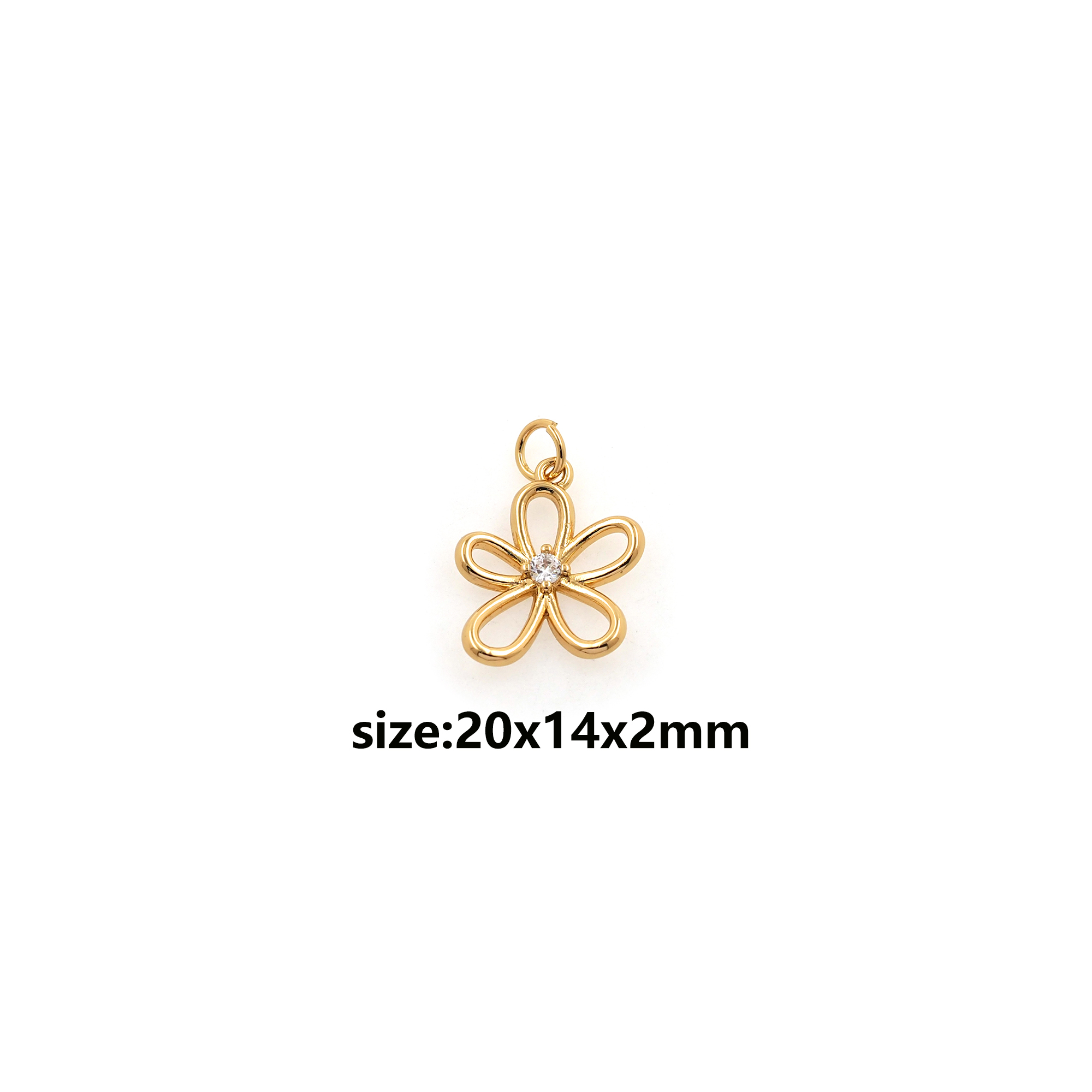 18K Gold Filled Flower Pendant,CZ Micro Pave Flower Charm Earrings Necklace for DIY Jewelry Making Supply