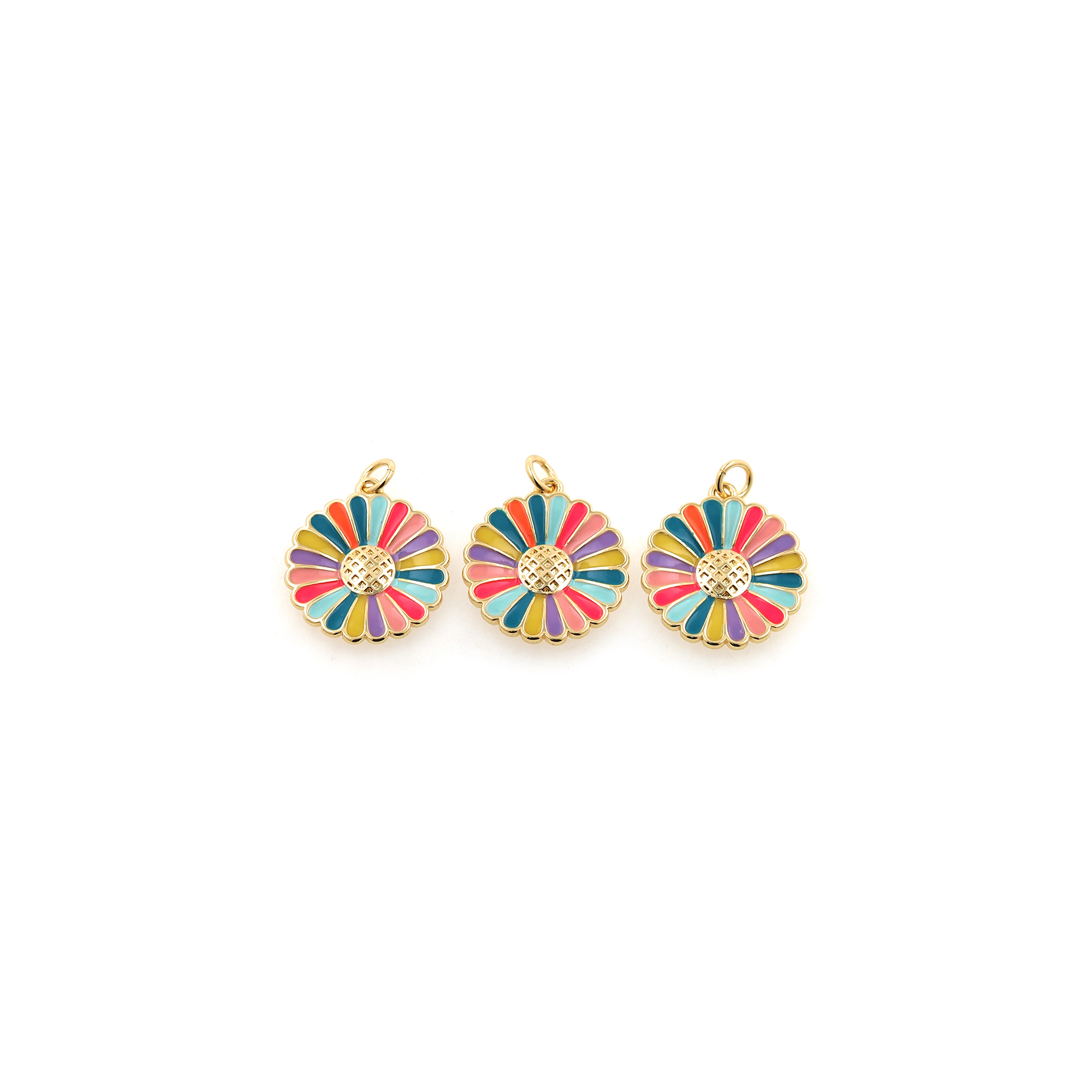 18K Gold Filled Daisy Pendant,Enamel Flower Charm Earrings Necklace for DIY Jewelry Making Supply