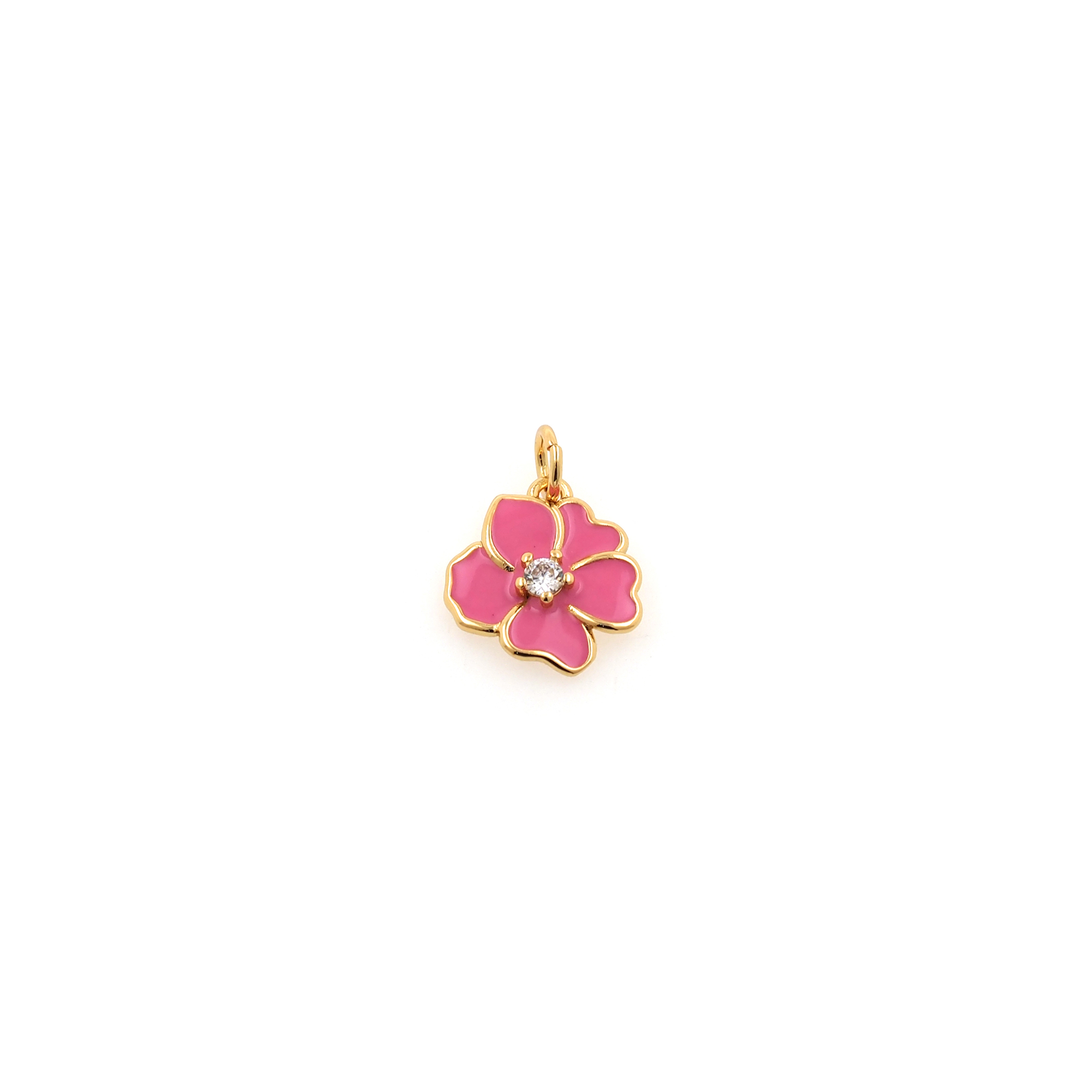 18K Gold Filled Flower Pendant,Enamel Flower Charm Earrings Necklace for DIY Jewelry Making Supply