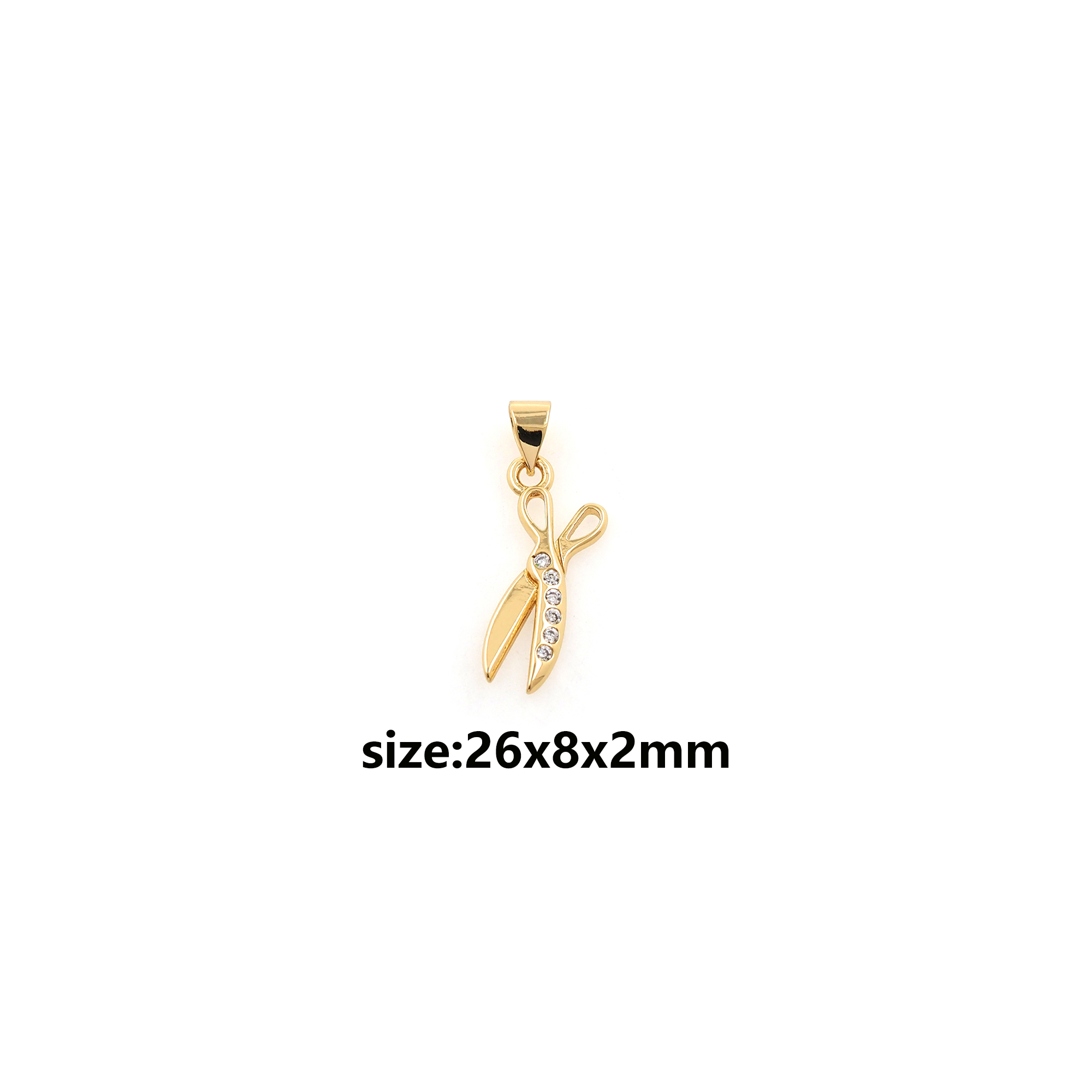 18K Gold Filled Scissors Pendant,CZ Micro Pave Scissors Charm Earrings Necklace for DIY Jewelry Making Supply