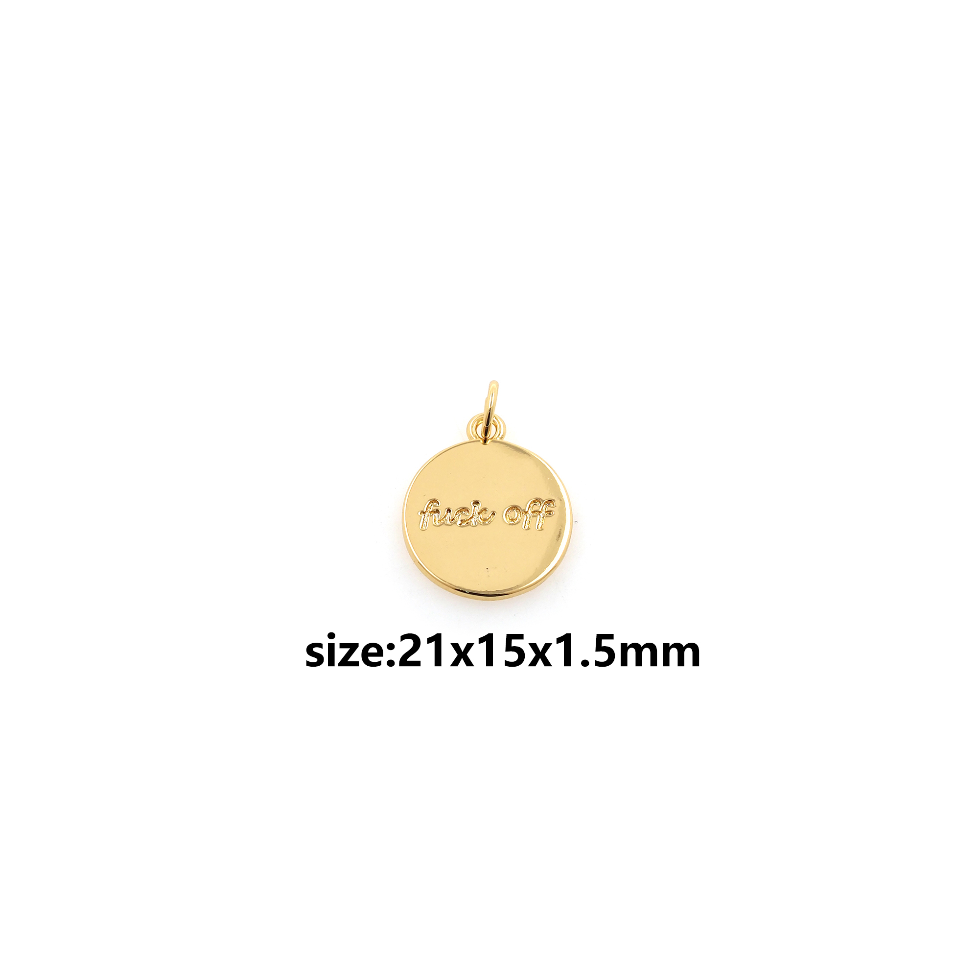 18K Gold Filled Round Coin Pendant,Dainty Fuck Off Charm Earrings Necklace for DIY Jewelry Making Supply