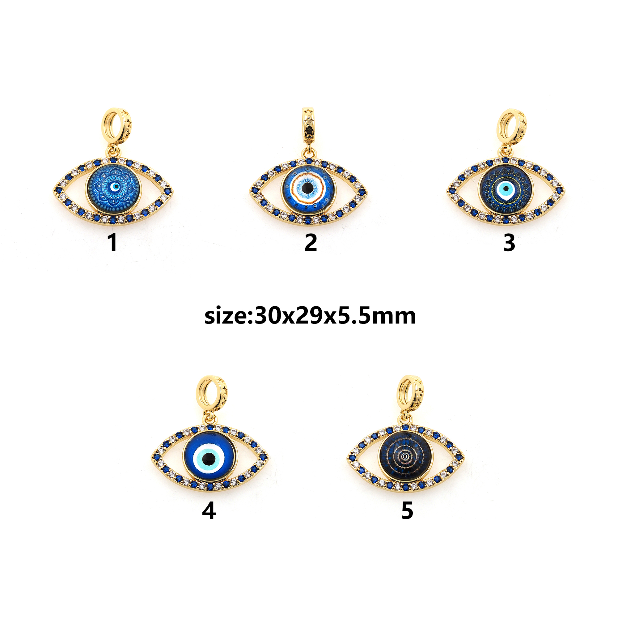 18K Gold Filled Evil Eye Pendant,CZ Micro Pave Evil Eye Charm Earrings Necklace for DIY Jewelry Making Supply