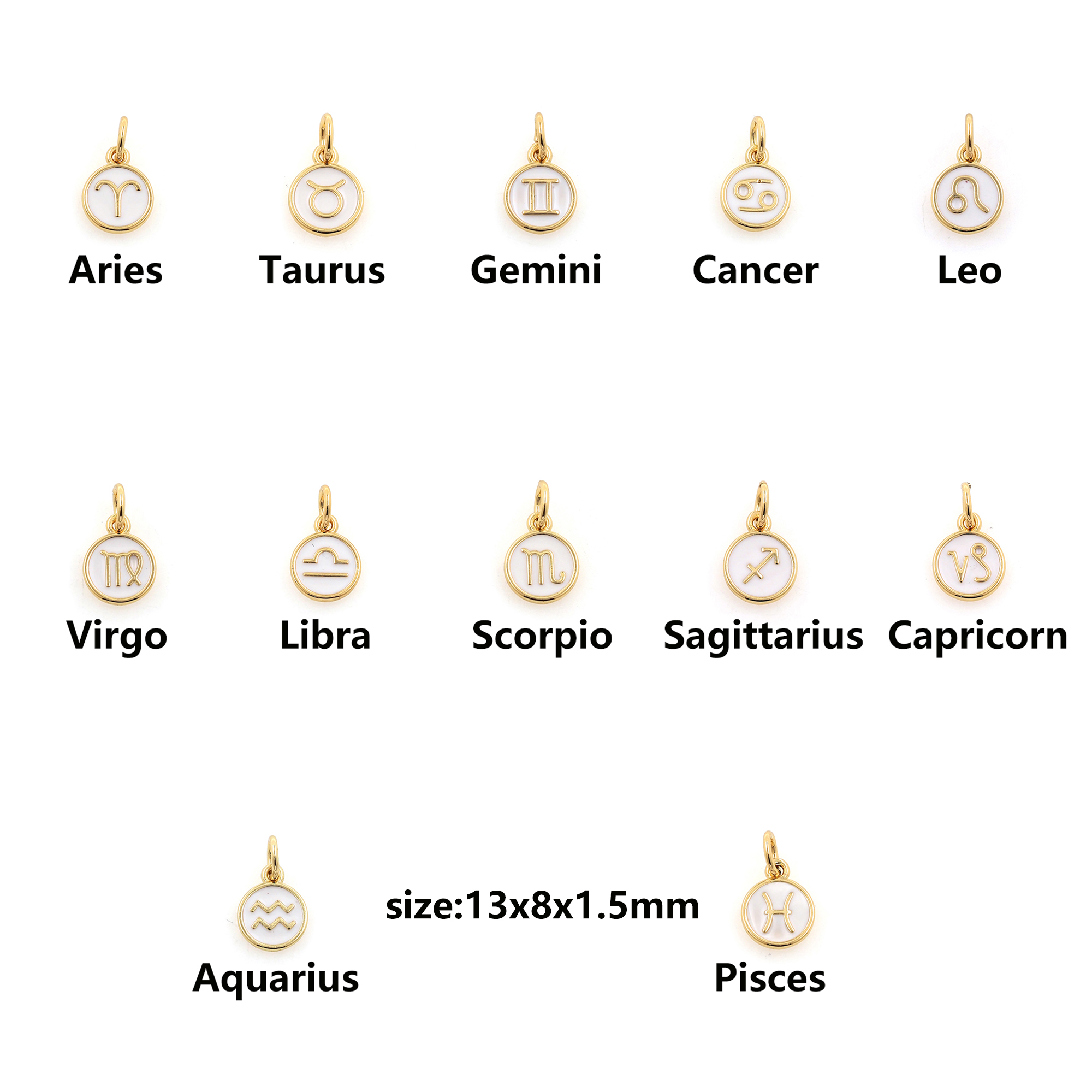 18K Gold Filled Zodiac Pendant,Enamel Constellation Charm Earrings Necklace for DIY Jewelry Making Supply