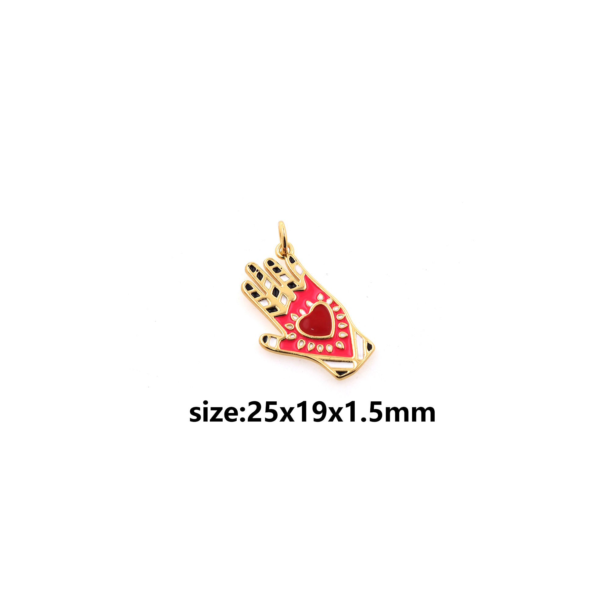 18K Gold Filled Hand Pendant,Enamel Gesture Charm Earrings Necklace for DIY Jewelry Making Supply