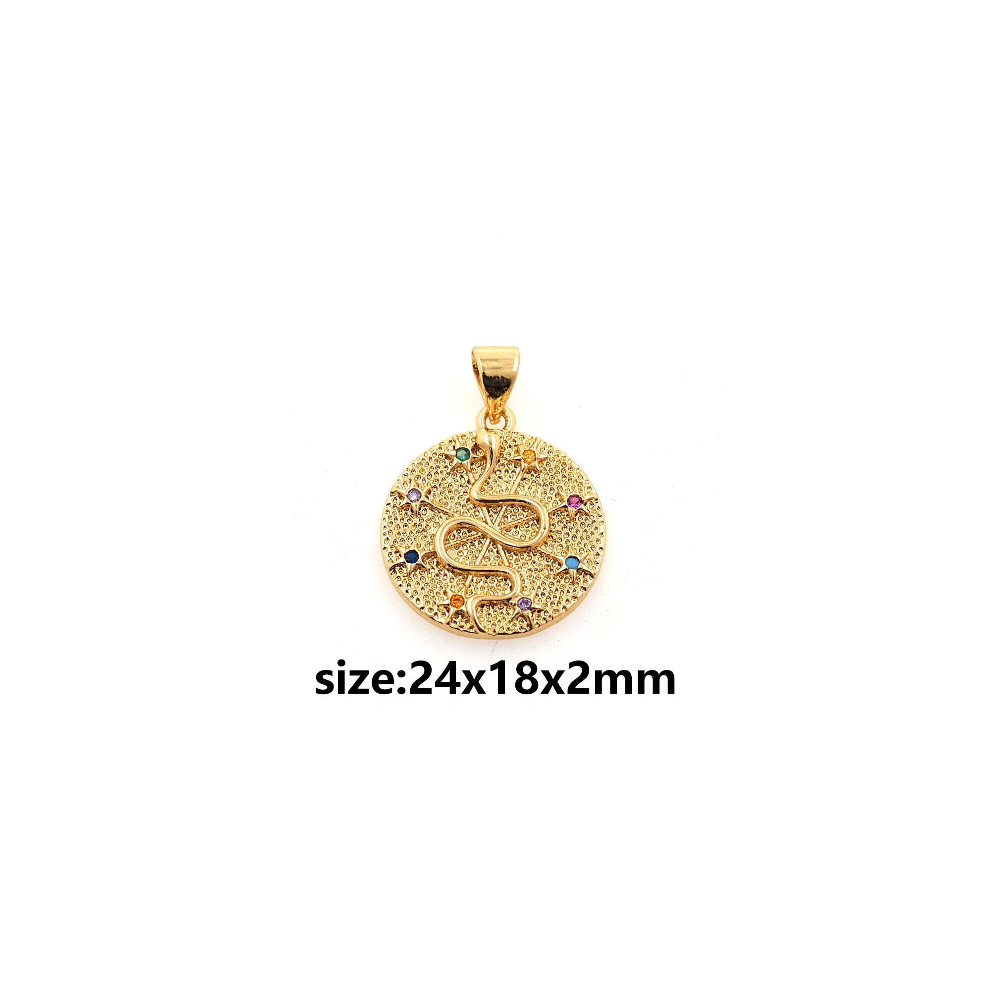 18K Gold Filled Snake Pendant,CZ Micro Pave Reptile Charm Earrings Necklace for DIY Jewelry Making Supply