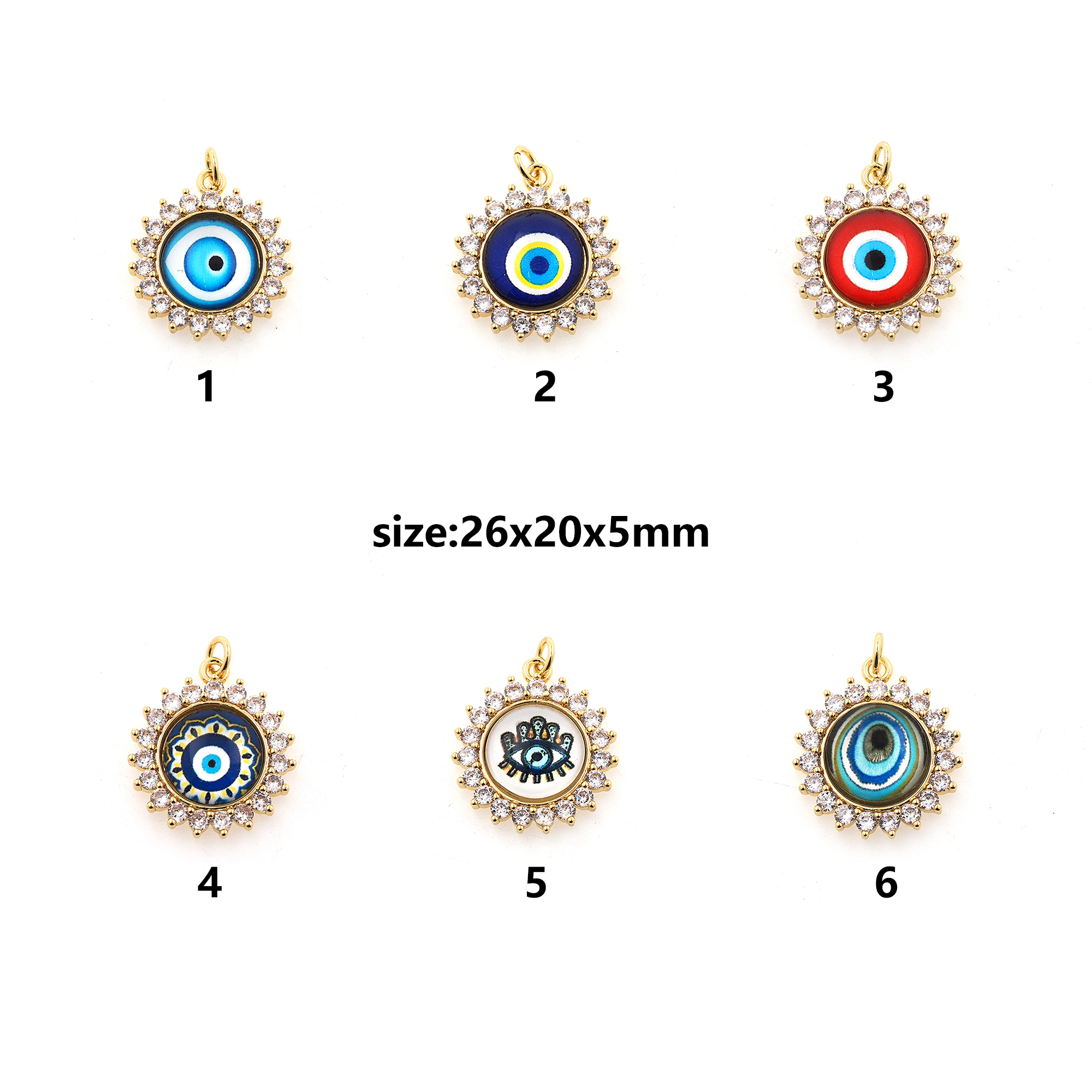 18K Gold Filled Evil Eye Pendant,CZ Micro Pave Evil Eye Charm Earrings Necklace for DIY Jewelry Making Supply